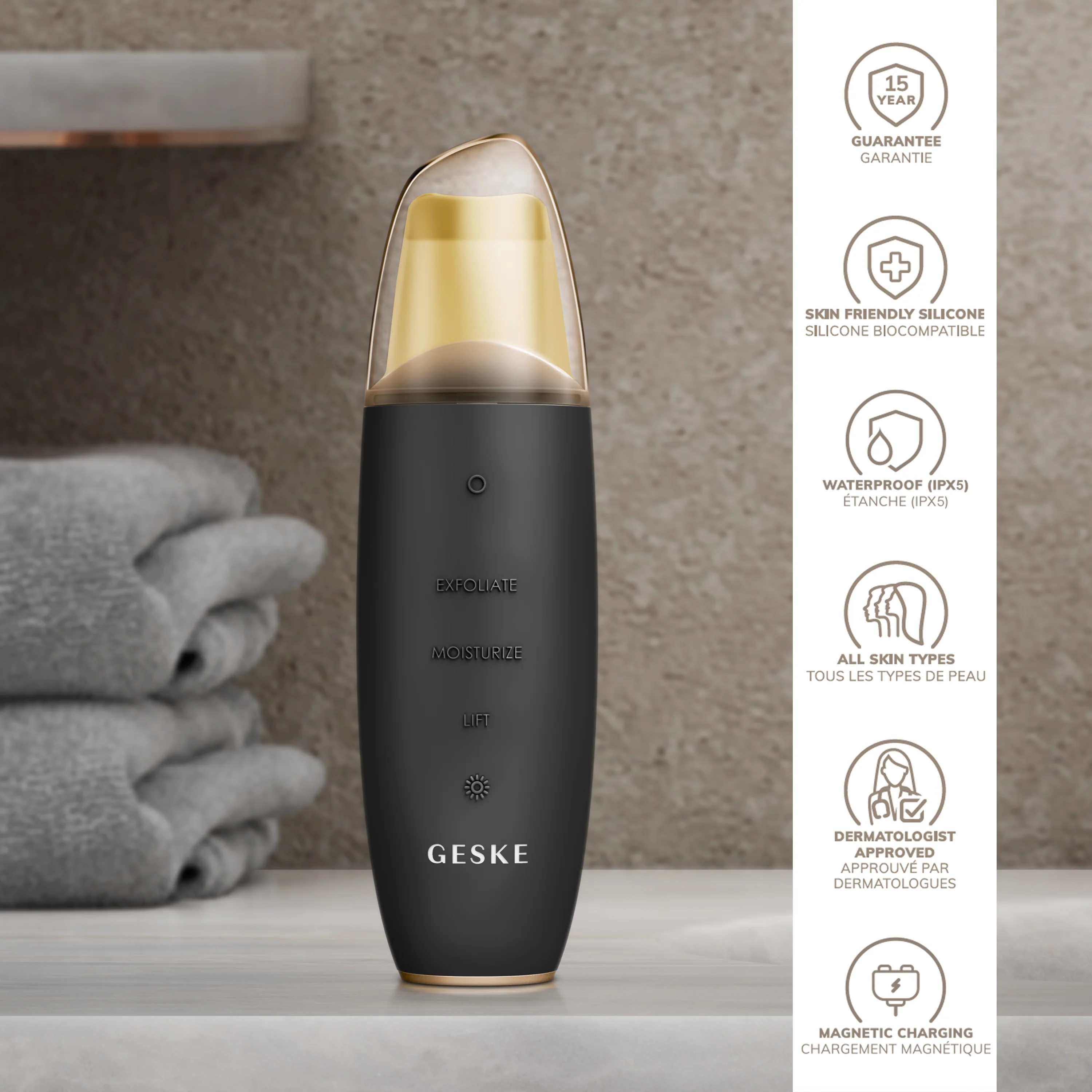 Geske MicroCurrent Skin Scrubber & Blackhead Remover | 9 in 1 - Gray - Image 3