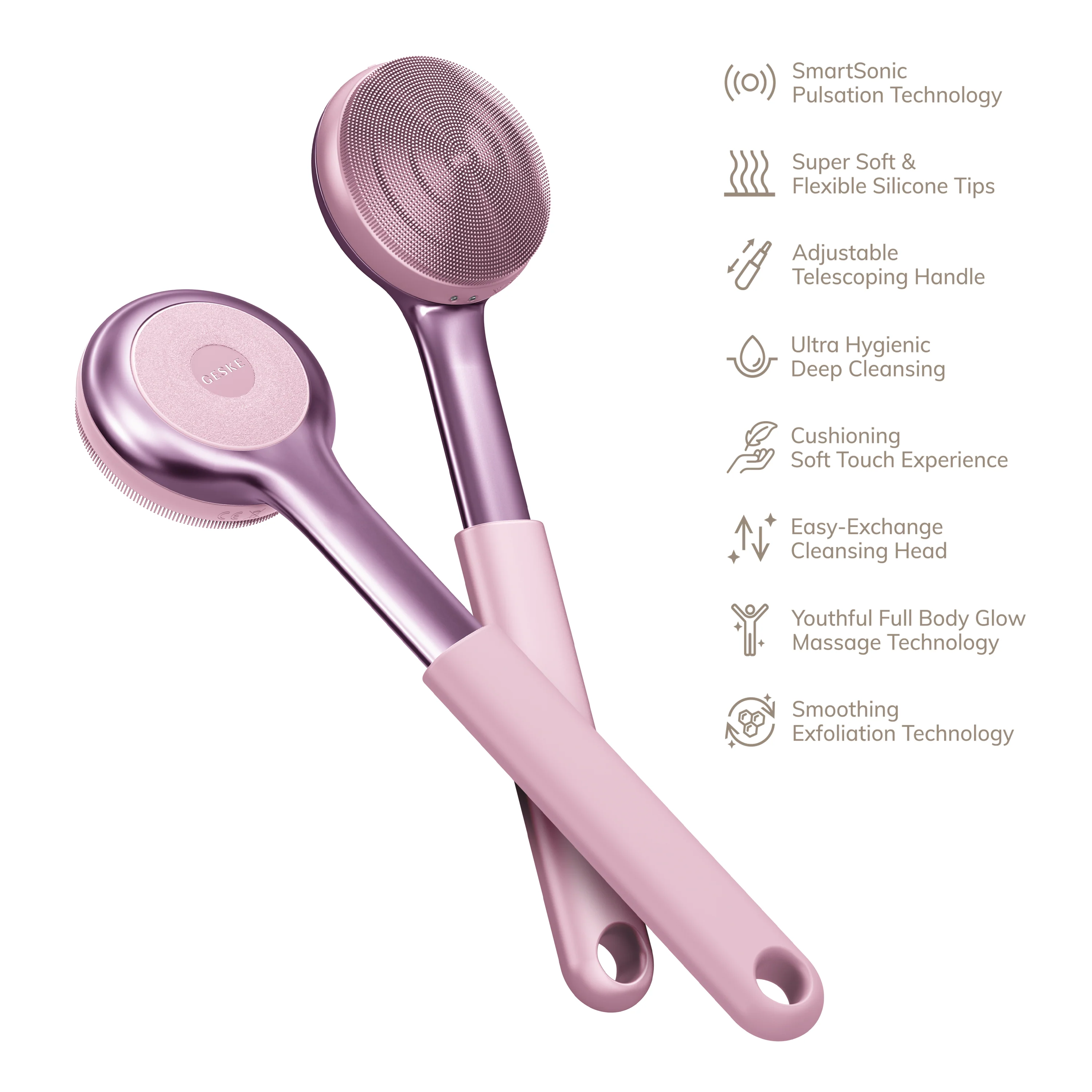 Geske Sonic Full-Body Brush & Intensive Exfoliator | 8 in 1 - Pink - Image 2