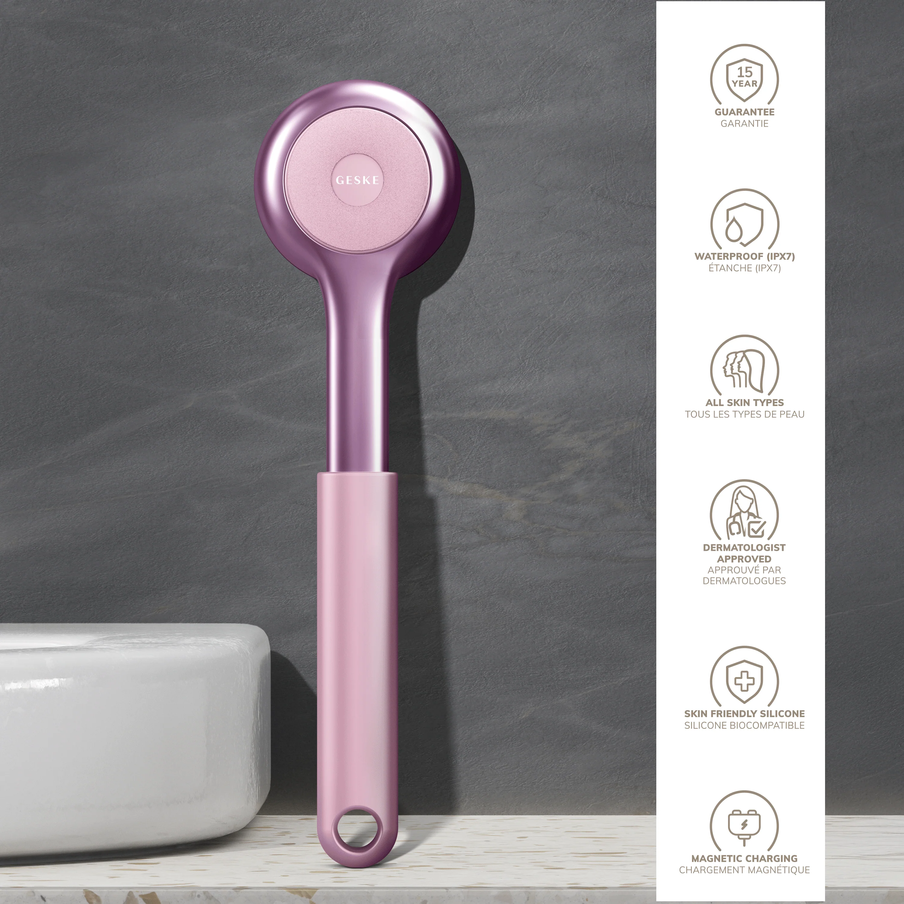 Geske Sonic Full-Body Brush & Intensive Exfoliator | 8 in 1 - Pink - Image 3