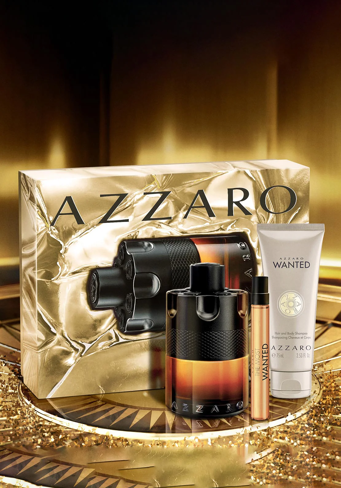 Azzaro The Most Wanted Perfume Trio Gift Set 100ml + Shampoo 75ml + 10ml - Image 2