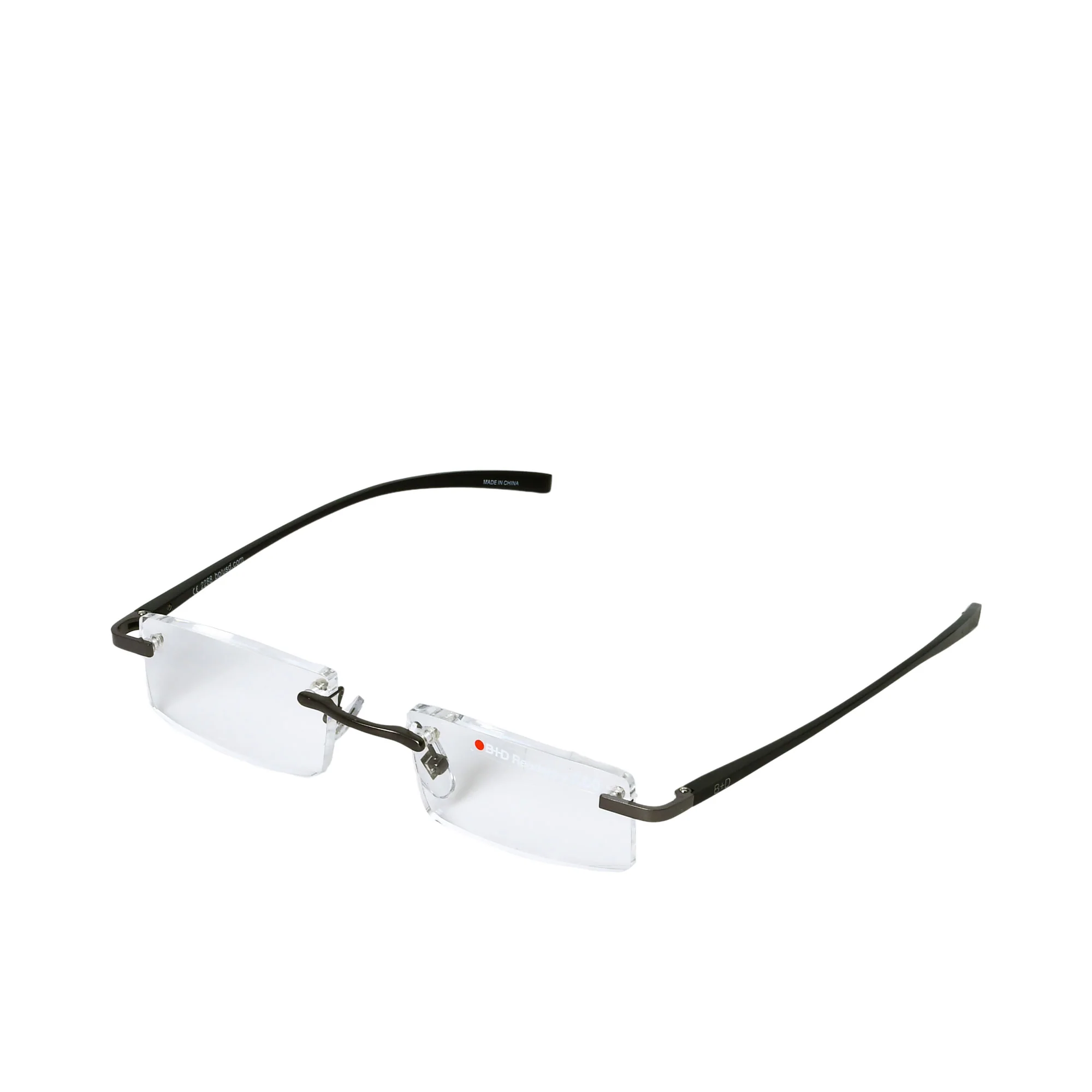 B+D Black Rimless Reading Glasses with Gunmetal frame - Image 2