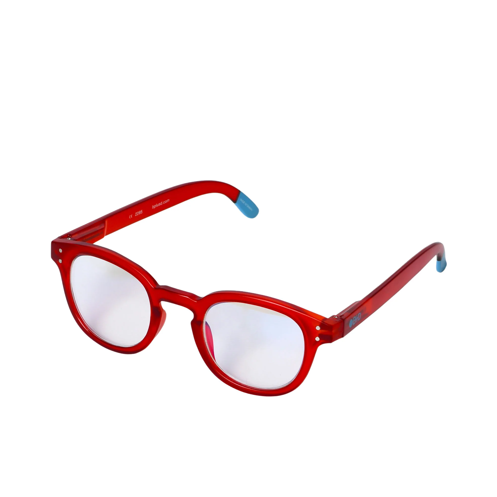 B+D Classic Round Frame Red Glasses with UV400 Protection - Image 2