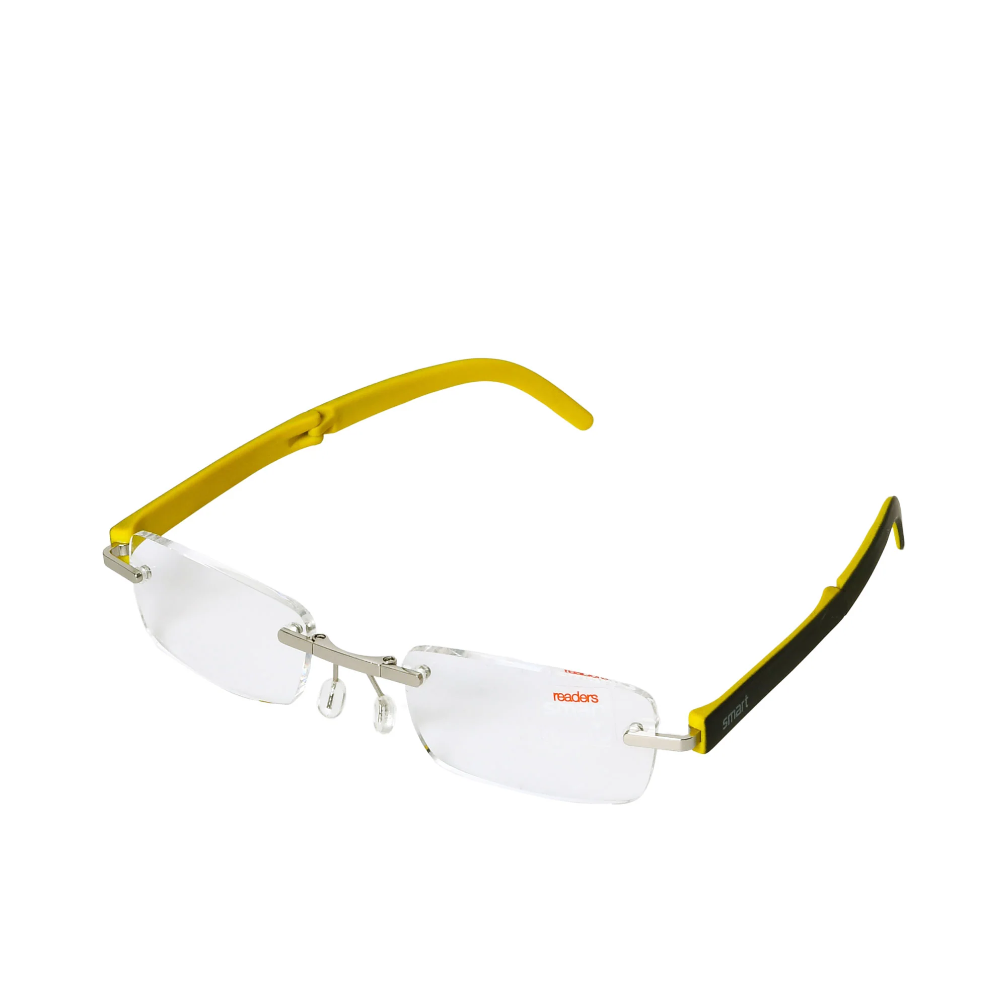 B+D Silver & Yellow Rimless Reading Glasses - Image 2