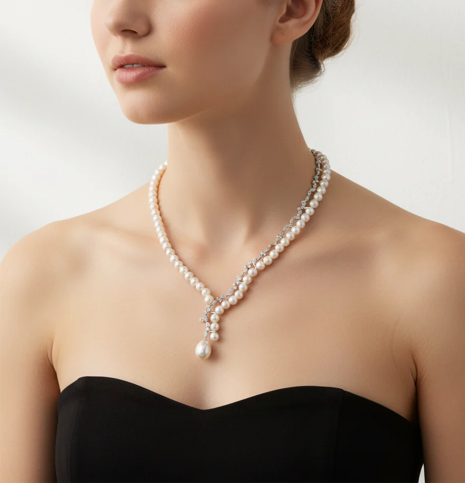 Bronzallure Cultured Freshwater Pearl White  Necklace - Image 2