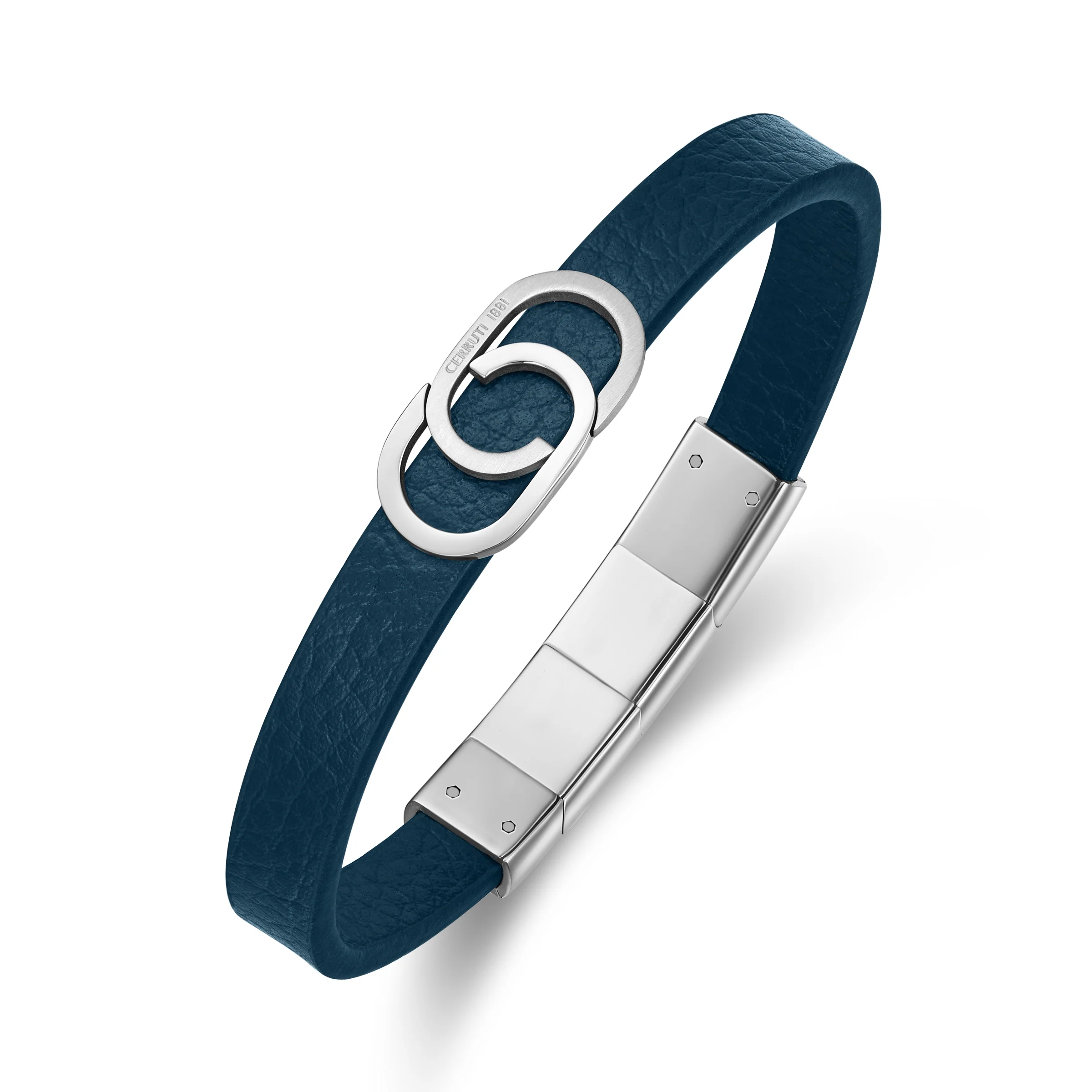 CERRUTI  BRUNO SS NAVY LEATHER BRACELET - Image 2
