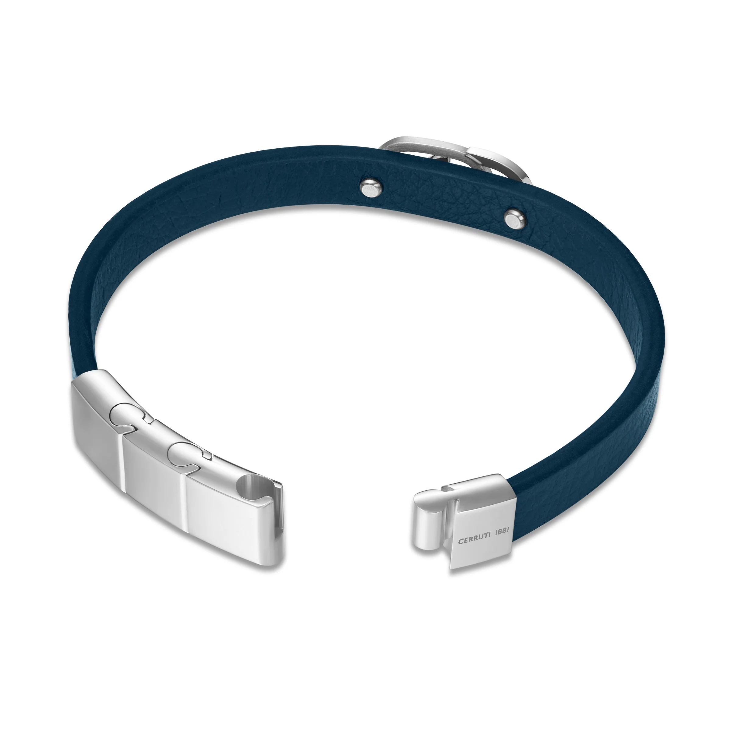 CERRUTI  BRUNO SS NAVY LEATHER BRACELET - Image 3