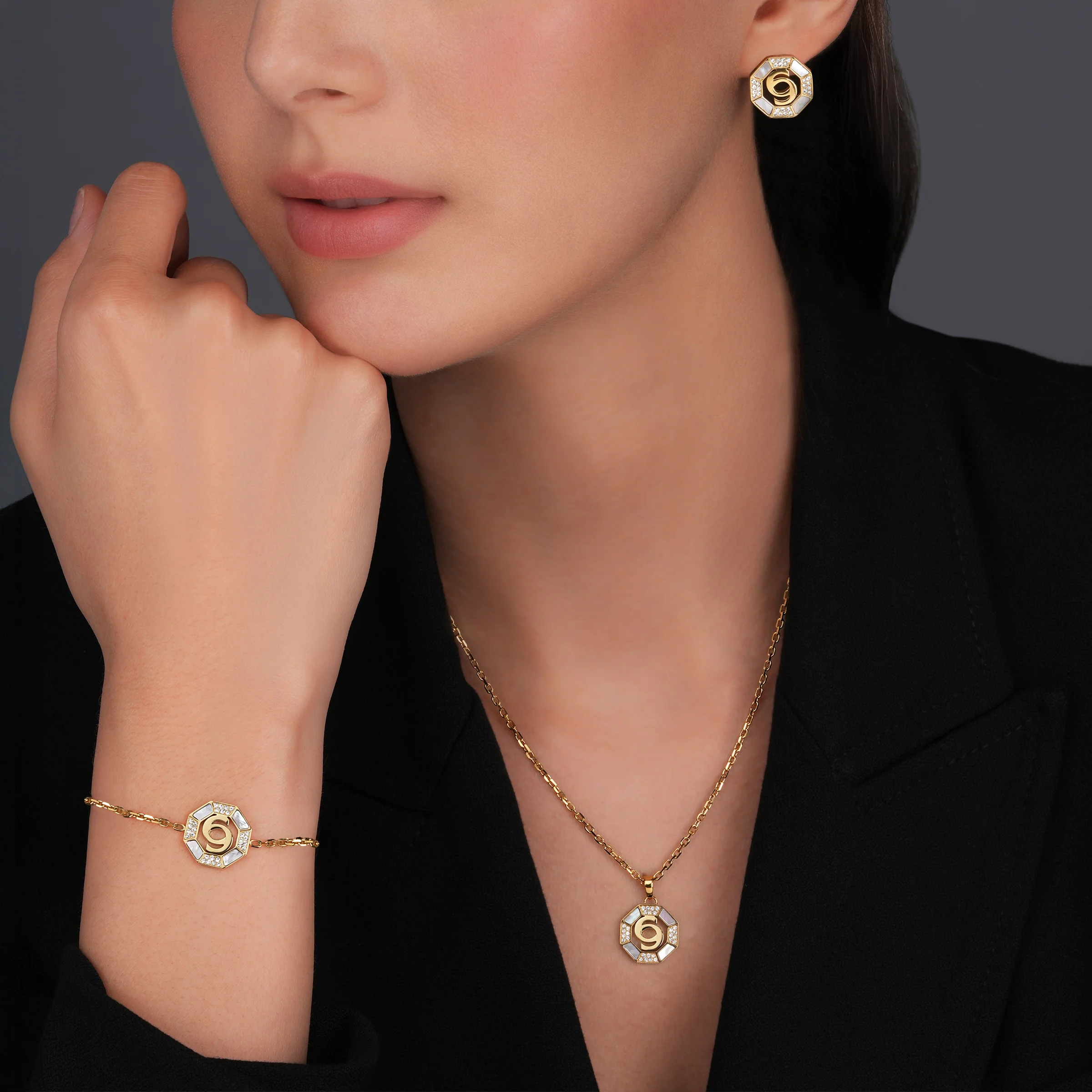 Cerruti Luciana Gold Plated Bracelet with Center Round Motif and White Stones - Image 4