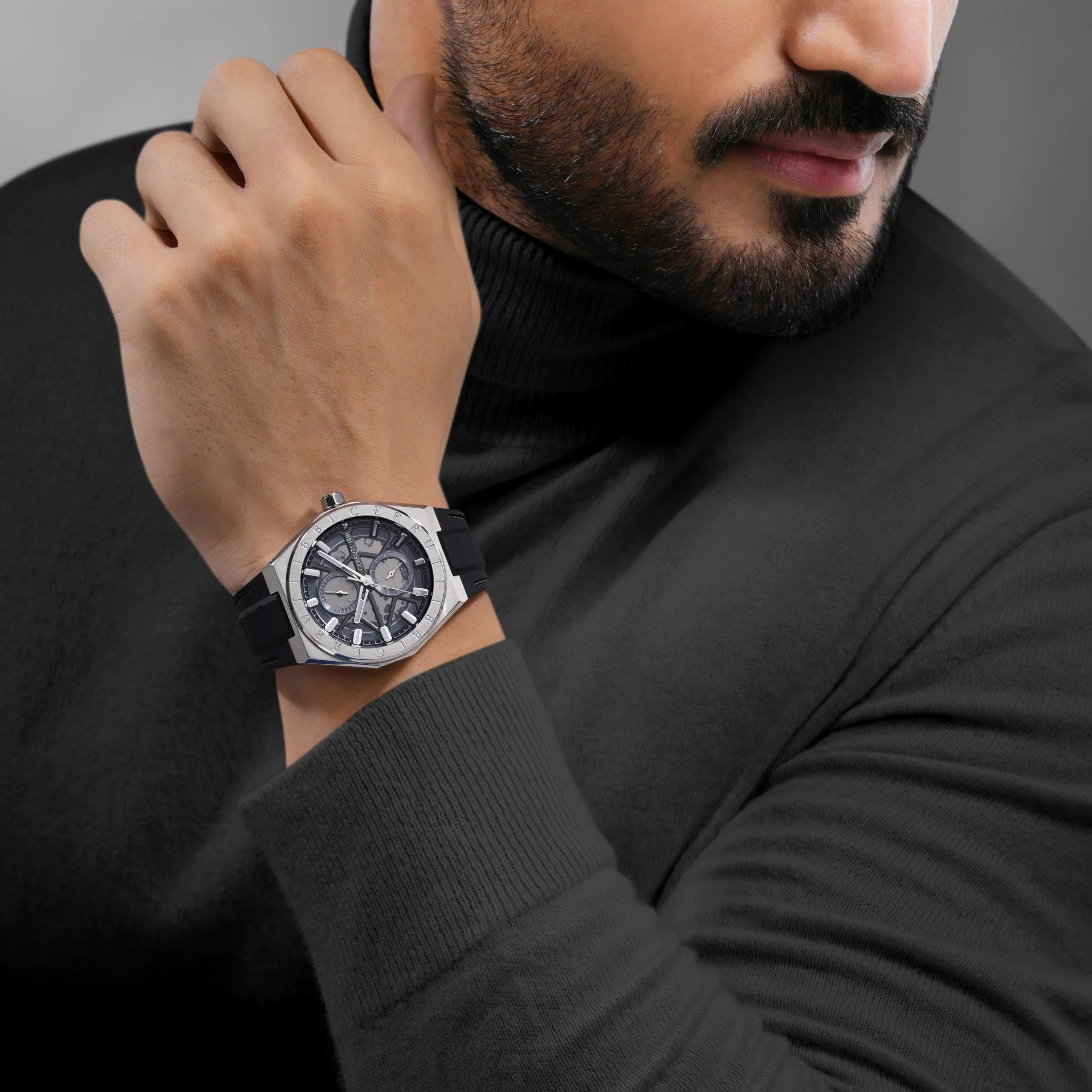 Cerruti Stainless Steel Black Silicon Gun Dial Men's Watch - Image 3