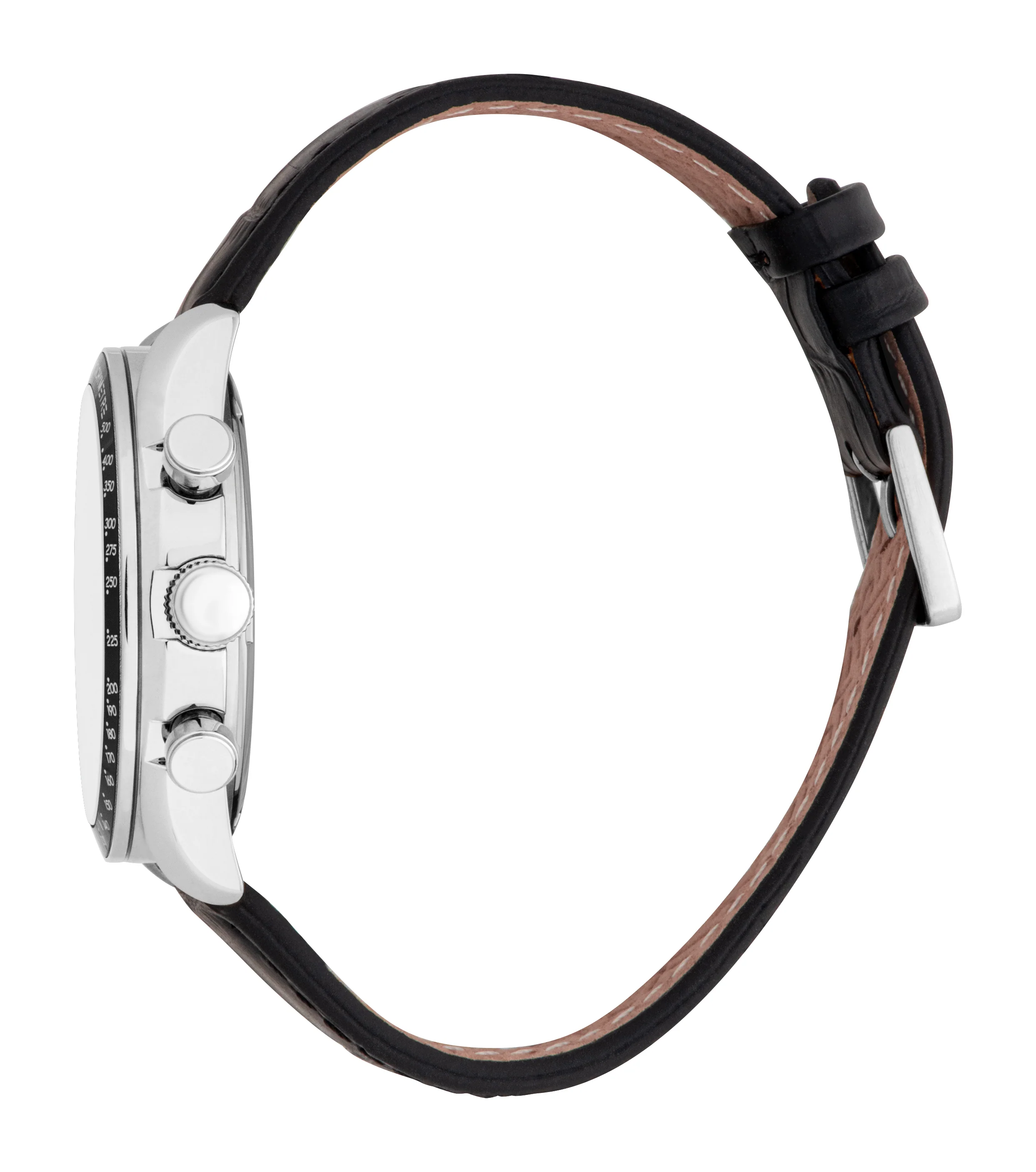 Esprit Men’s Chronograph Black Leather Watch – Silver Case, Tachymeter, 10 ATM Water Resistant - Image 2