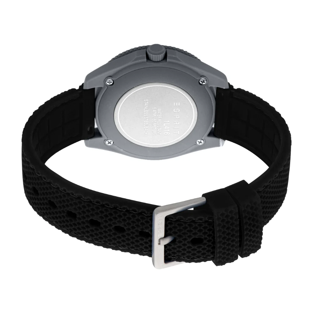 ESPRIT Men & Women's Dark Grey Color Watch with Silver Dial and Black Silicone Strap - Image 3