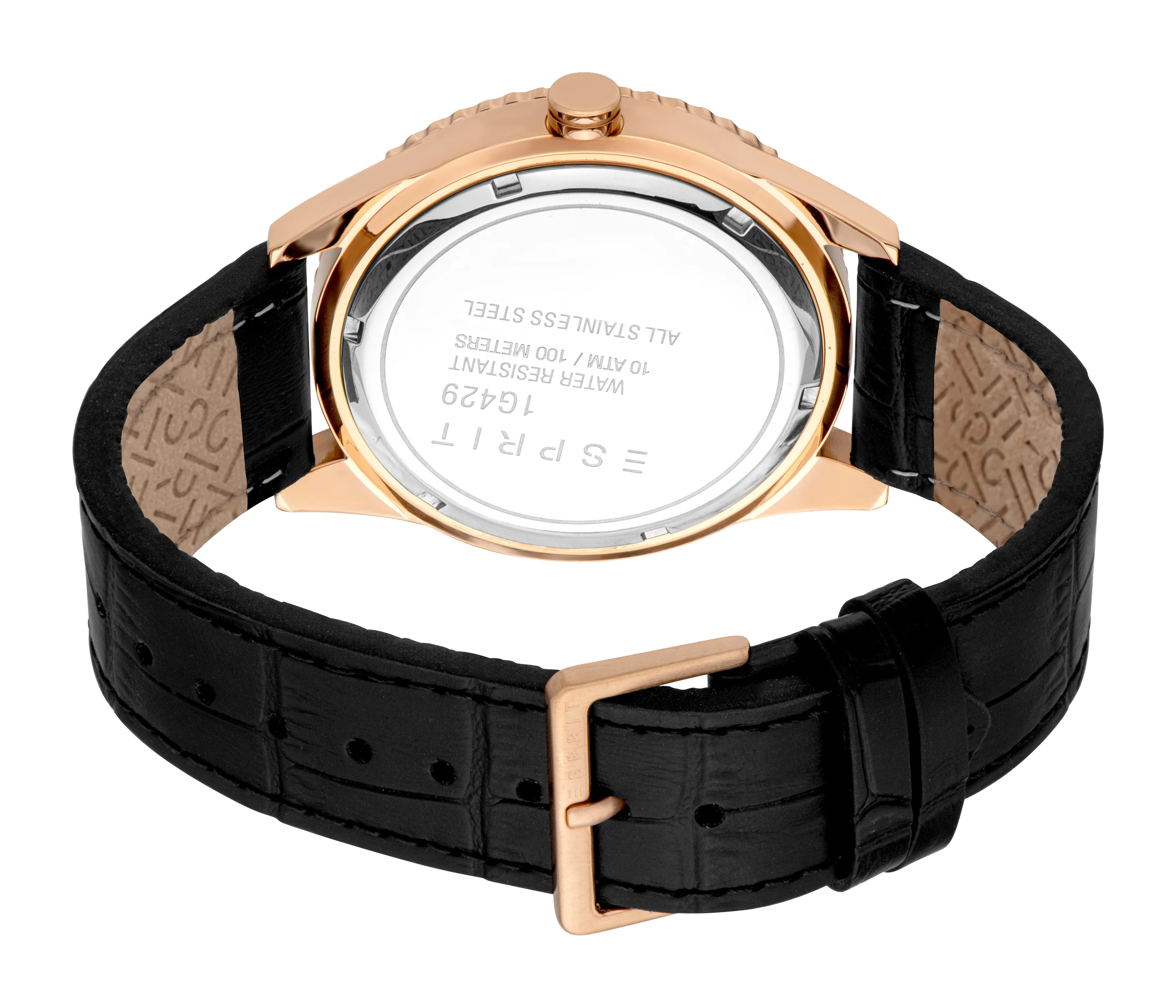 Esprit Men's Black Dial Rose Gold-Tone & Black Leather Starp Watch - Image 3