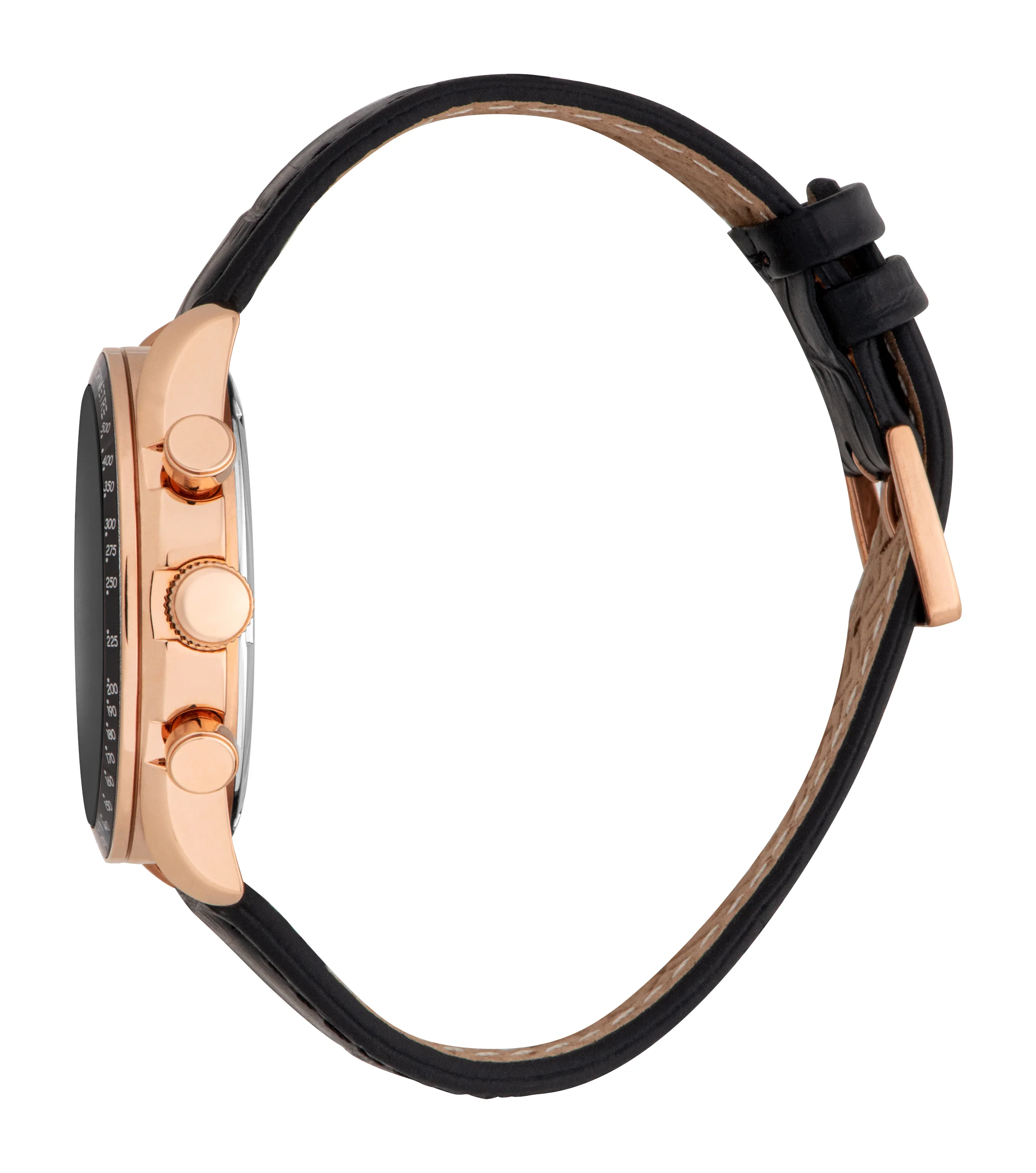 Esprit Men's Black Dial Rose Gold-Tone Chronograph Watch with Black Leather Strap - Image 2