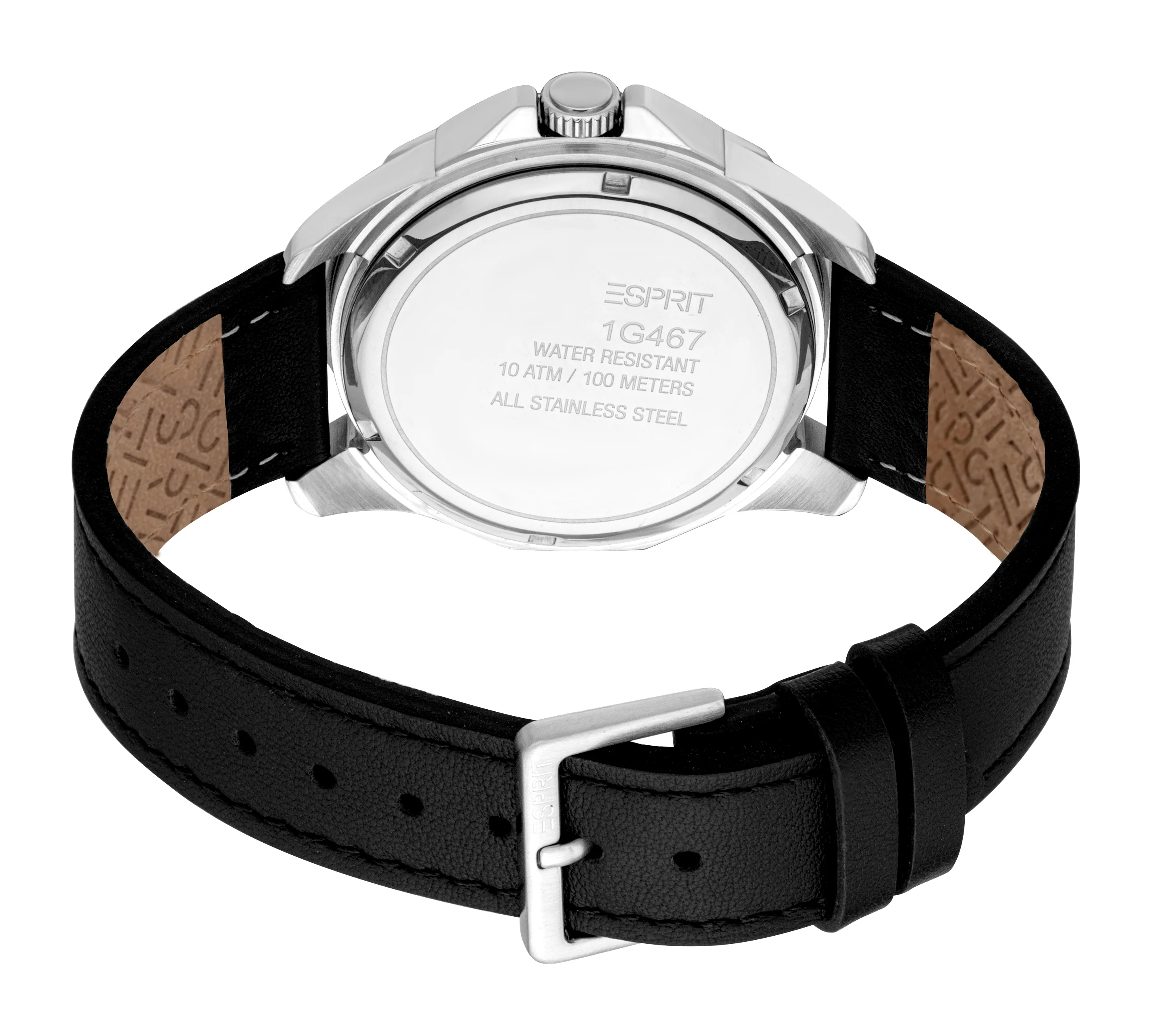 Esprit Men's Green Dial Silver-Tone & Black Leather Strap Watch - Image 2