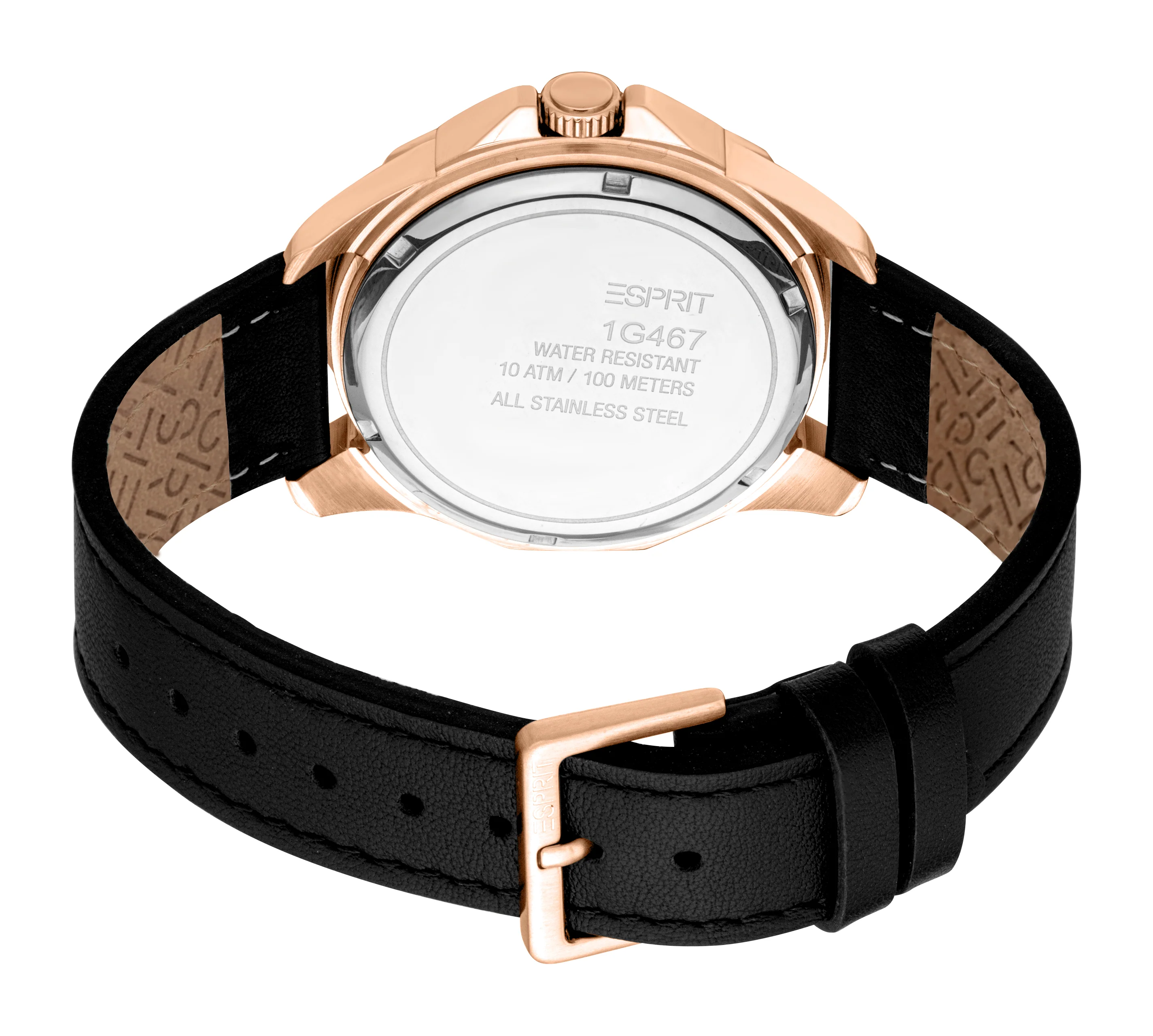 Esprit Men's Rose Gold-Tone & Black Black Leather Strap Watch - Image 2