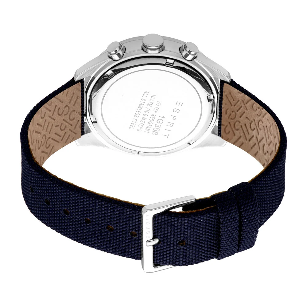 ESPRIT Men's Chronograph Watch with Silver Color Case and Dark Blue Dial, Dark Blue Nylon Strap, 10 ATM - Image 3
