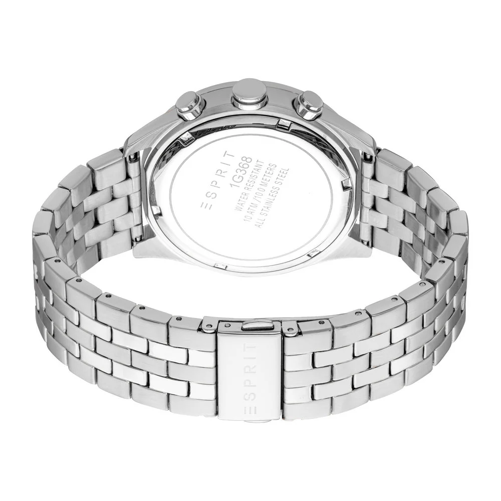 ESPRIT Men's Chronograph Watch - Silver Case, Dark Blue Dial, Stainless Steel Bracelet - Image 3