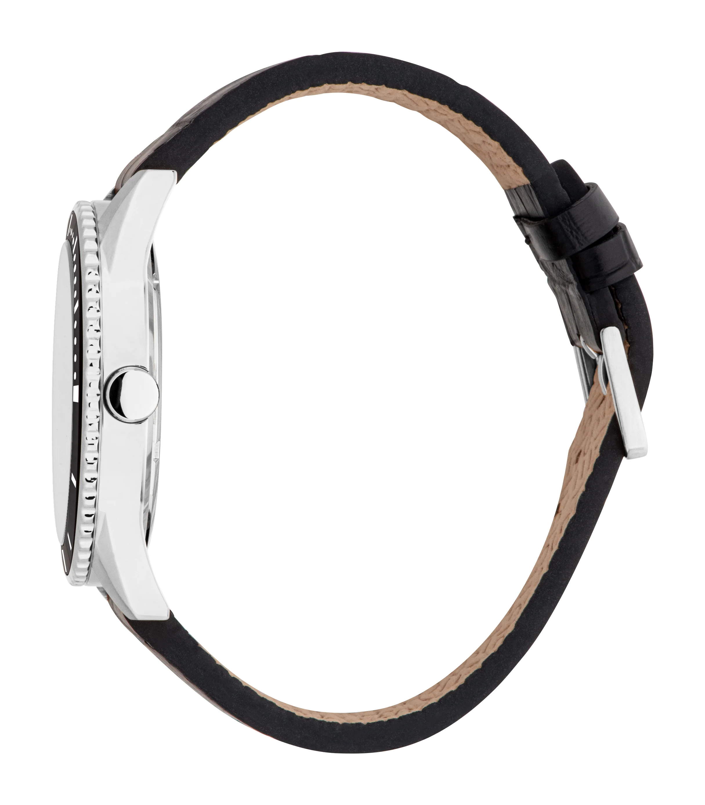 Esprit Men's White Dial Silver-Tone Case & Black Leather Strap Watch - Image 2
