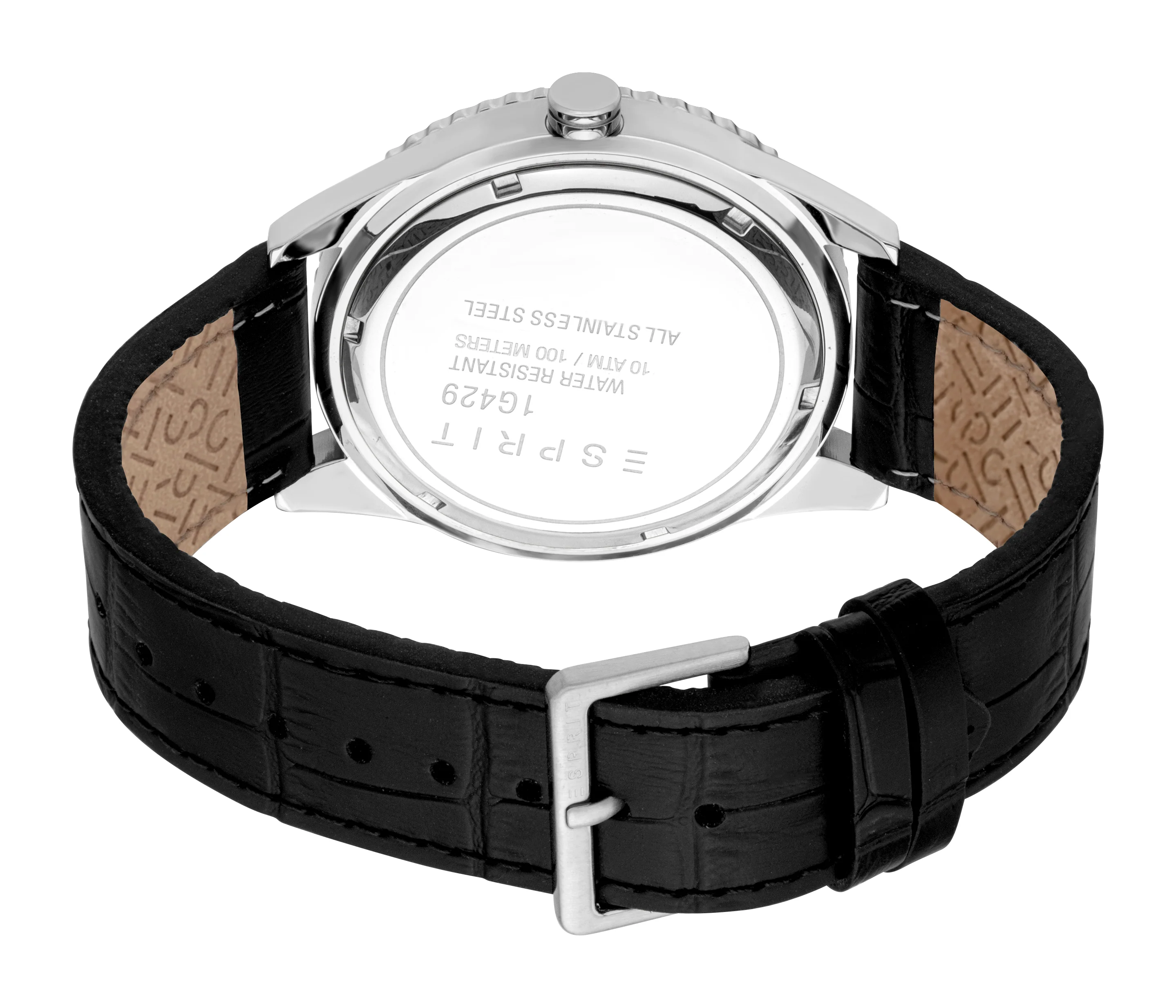 Esprit Men's White Dial Silver-Tone Case & Black Leather Strap Watch - Image 3
