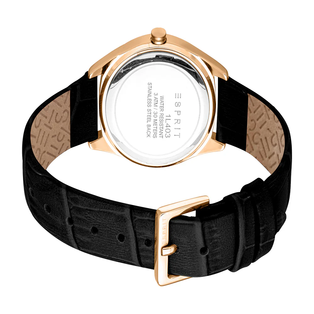 Esprit  Uma S Ladies Silver Dial Black Leather Strap Watch - Image 2