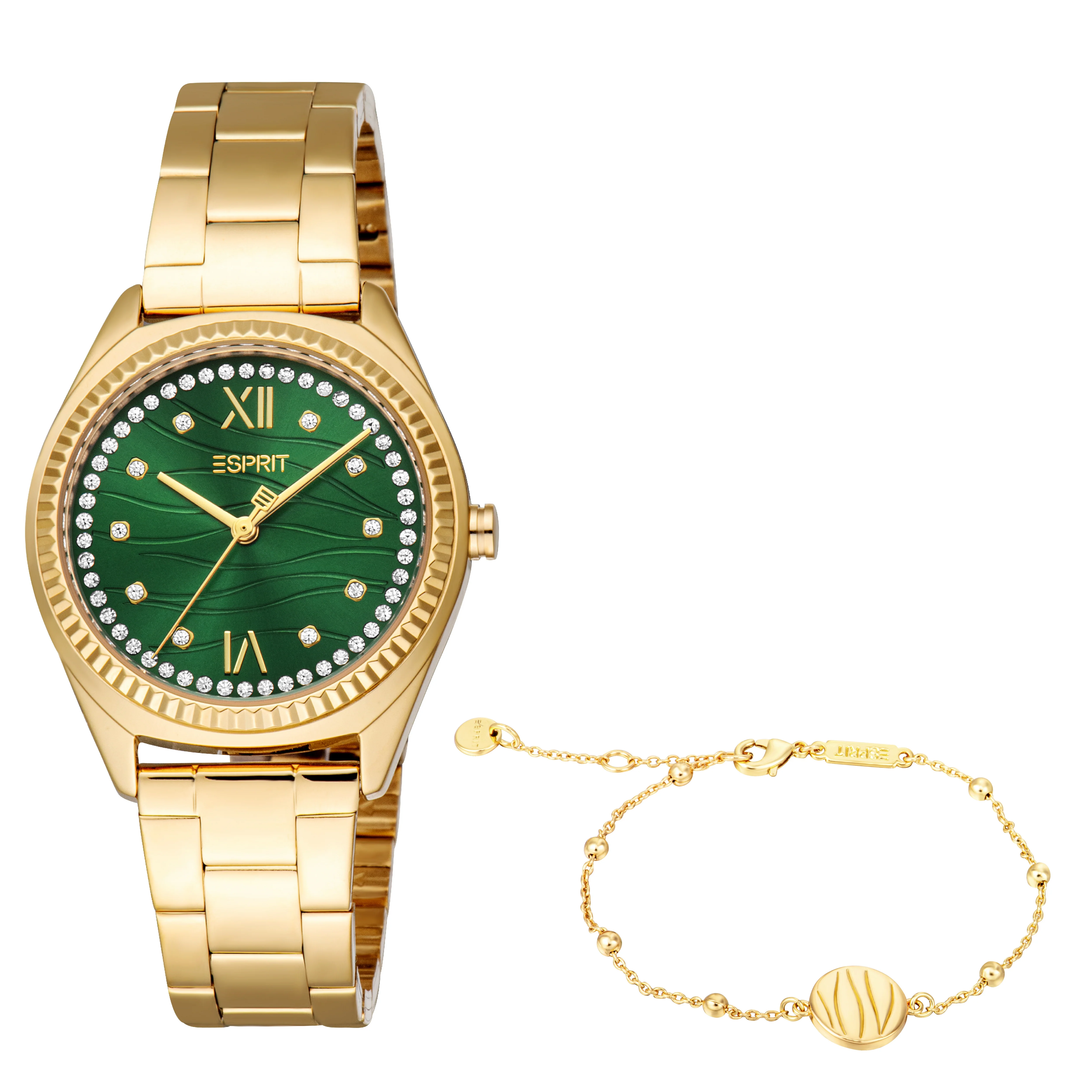 Esprit Uma Women’s Gold Watch with Green Dial and Crystal Bezel - Image 2