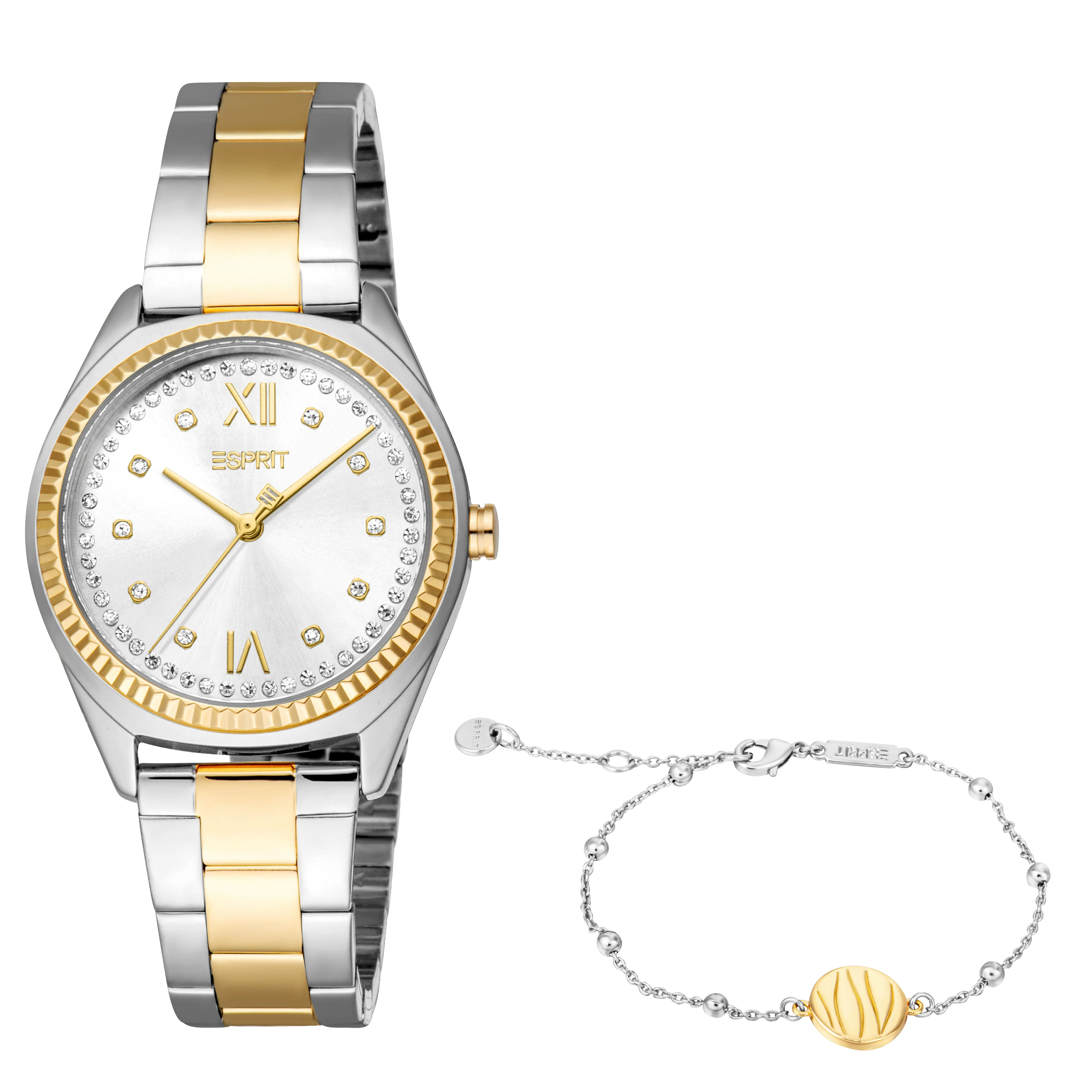 Esprit Uma Women’s Two-Tone Watch with Silver Dial and Crystal Bezel - Image 2