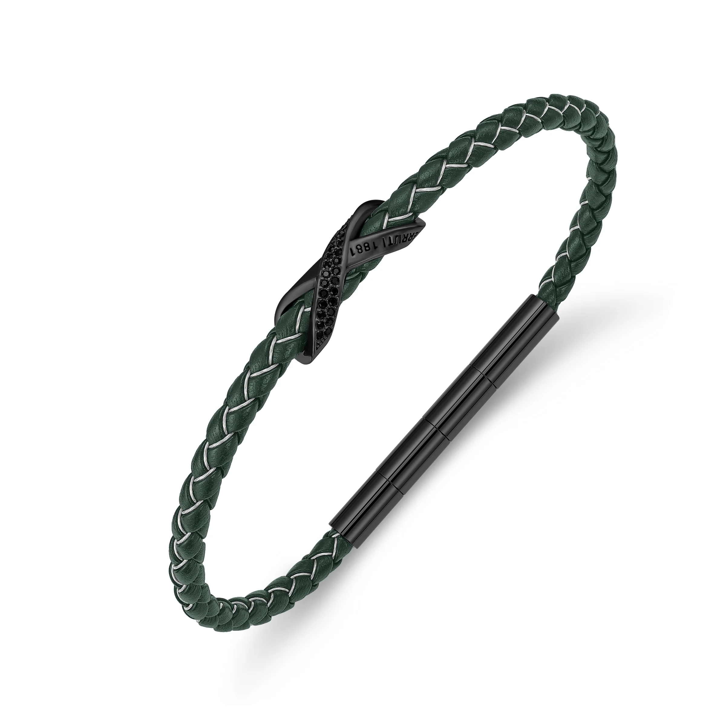 FRANCO IP BLACK GREEN LEATER BRACELET - Image 2