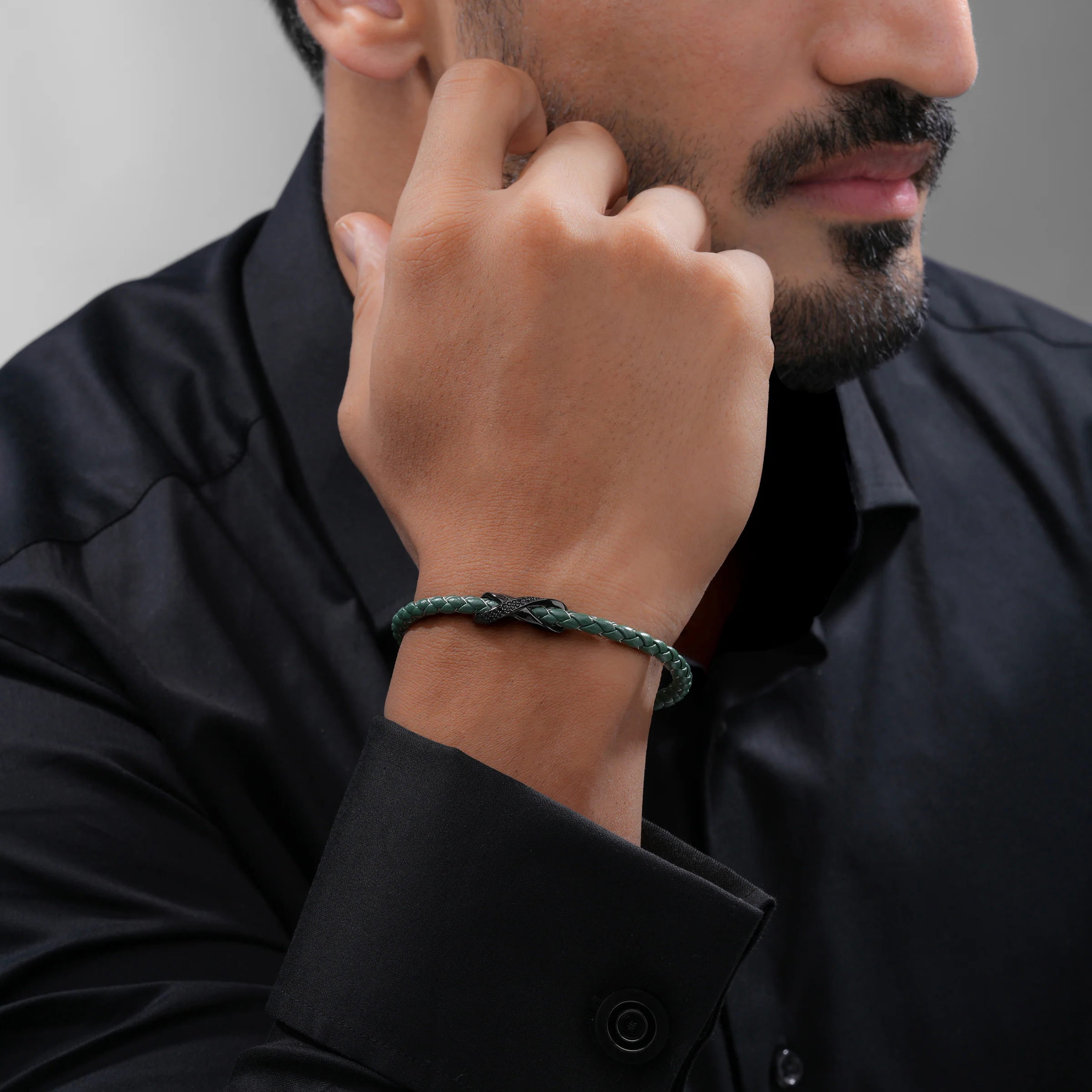 FRANCO IP BLACK GREEN LEATER BRACELET - Image 4
