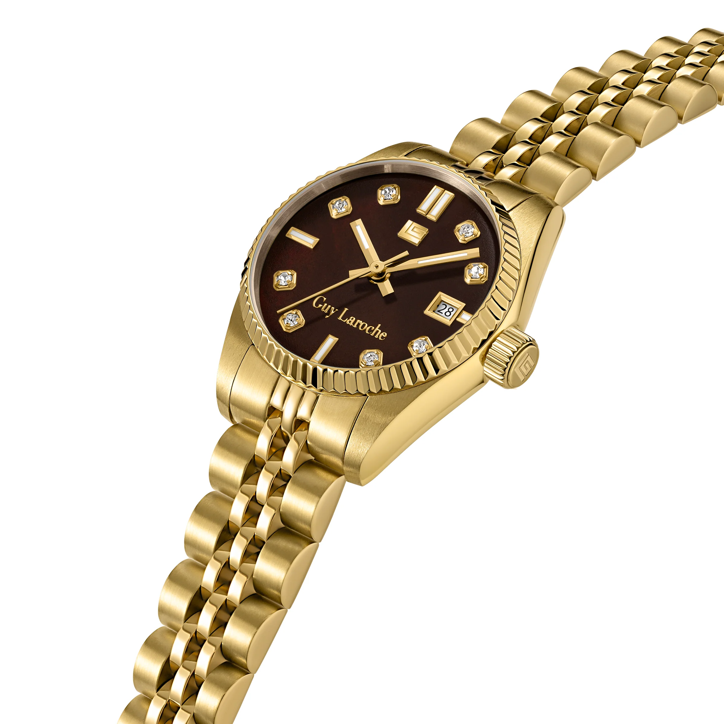 Guy Laroche - Brown Mop Stone Dial Gold Plated Bracelet Women's Watch - Image 2