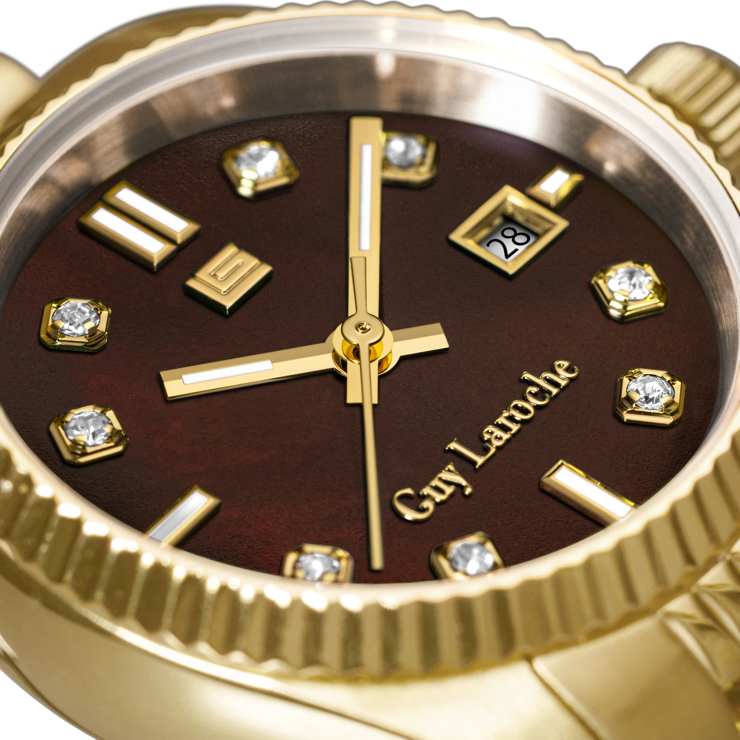 Guy Laroche - Brown Mop Stone Dial Gold Plated Bracelet Women's Watch - Image 3