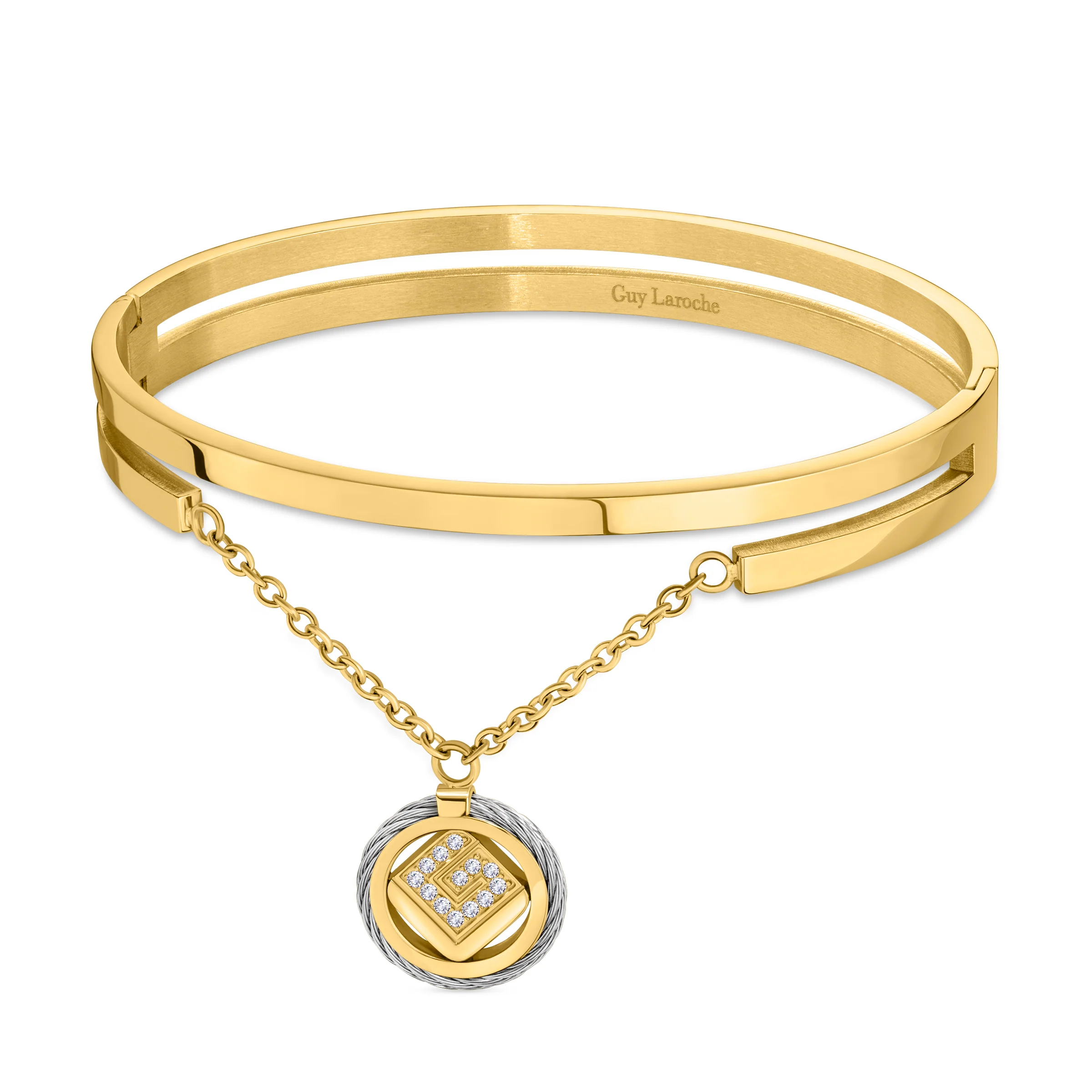 Guy Laroche Camille Stainless Steel Gold-Plated Bangle with CBL & Crystals - Image 3