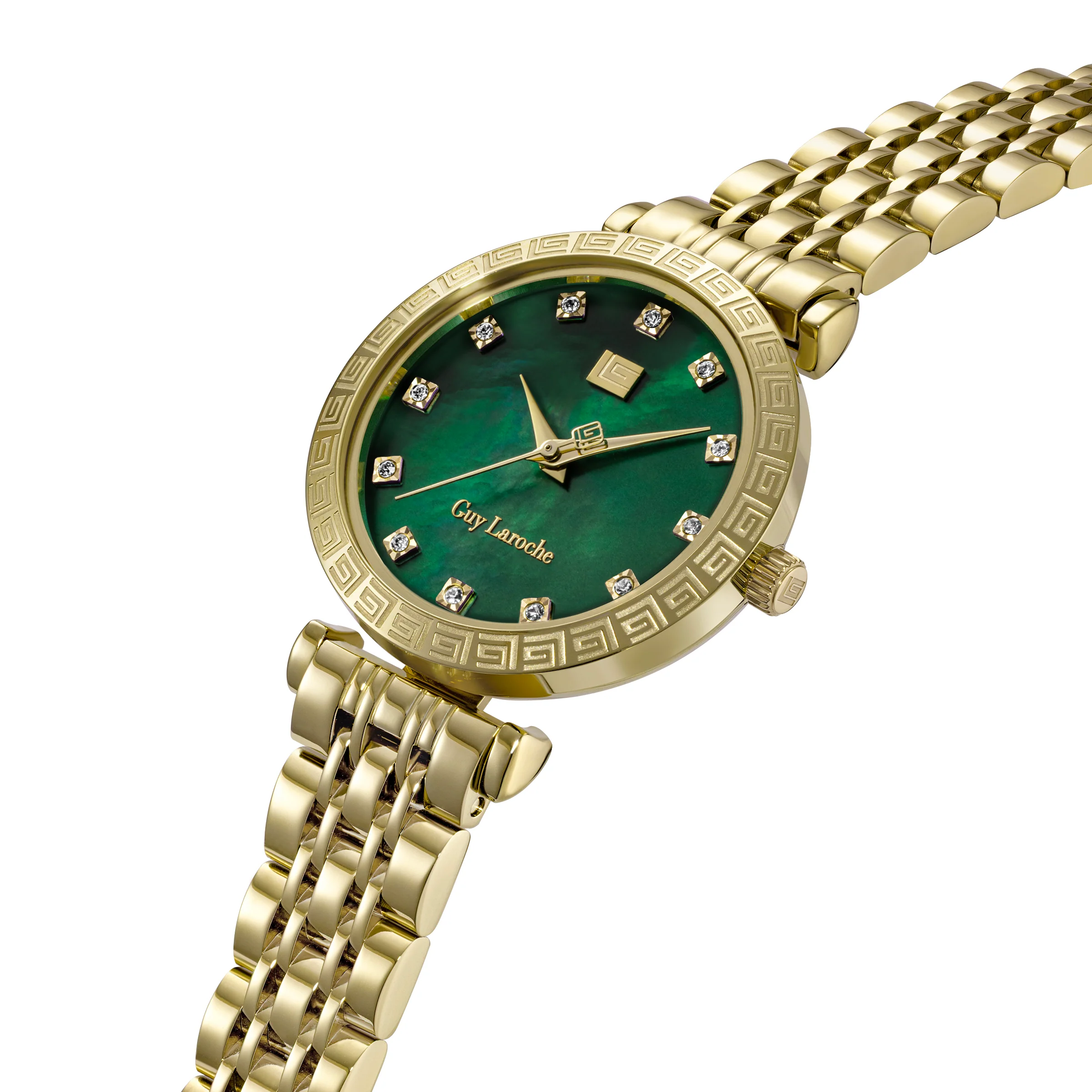Guy Laroche - Green Mop Stone Dial Gold Plated Women's Watch - Image 2