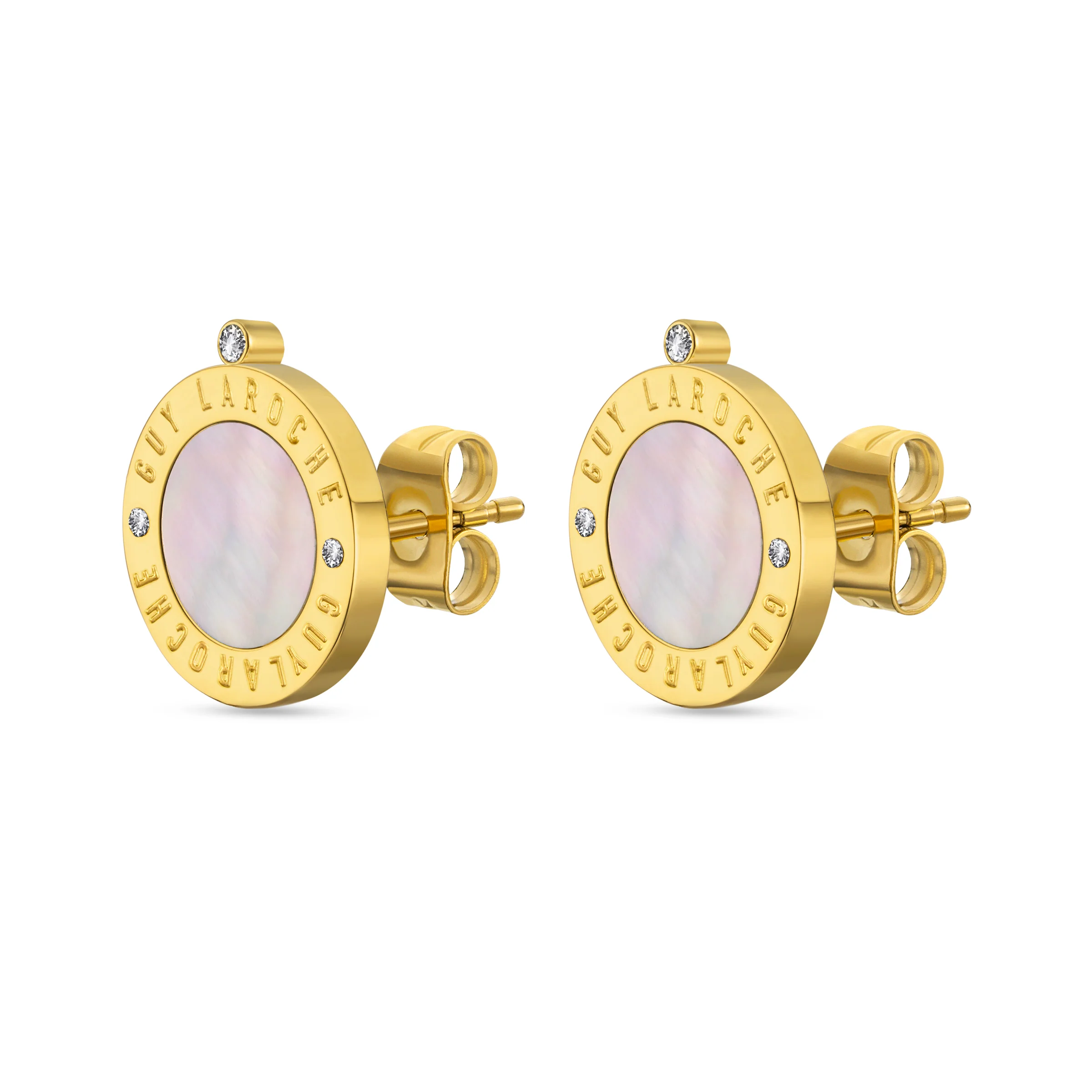 Guy Laroche Olivia Gold-Plated Earrings with Mother of Pearl & Crystals - Image 3