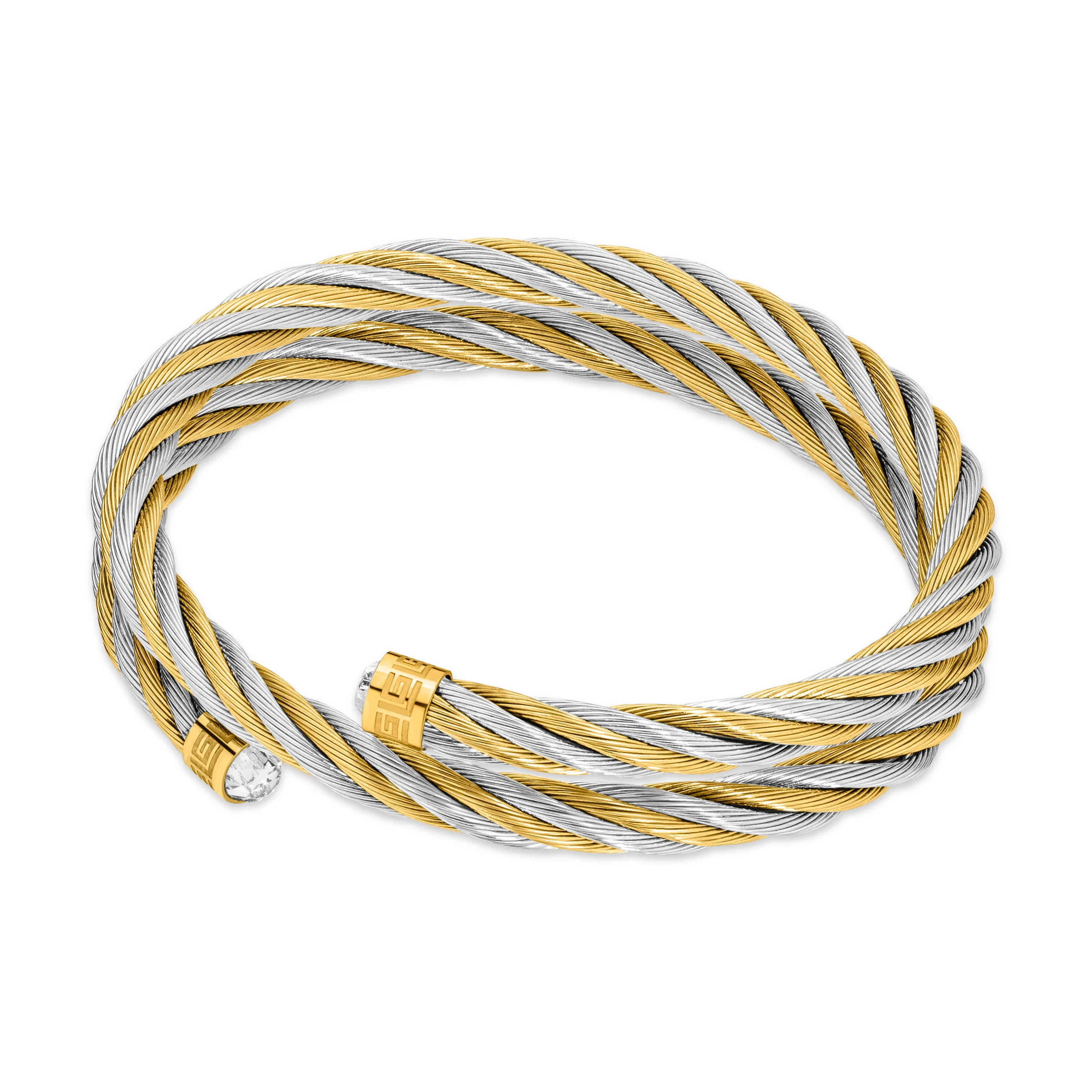 Guy Laroche Victoria Double Wrap Stainless Steel Gold-Plated Bangle with Crystals - Image 2
