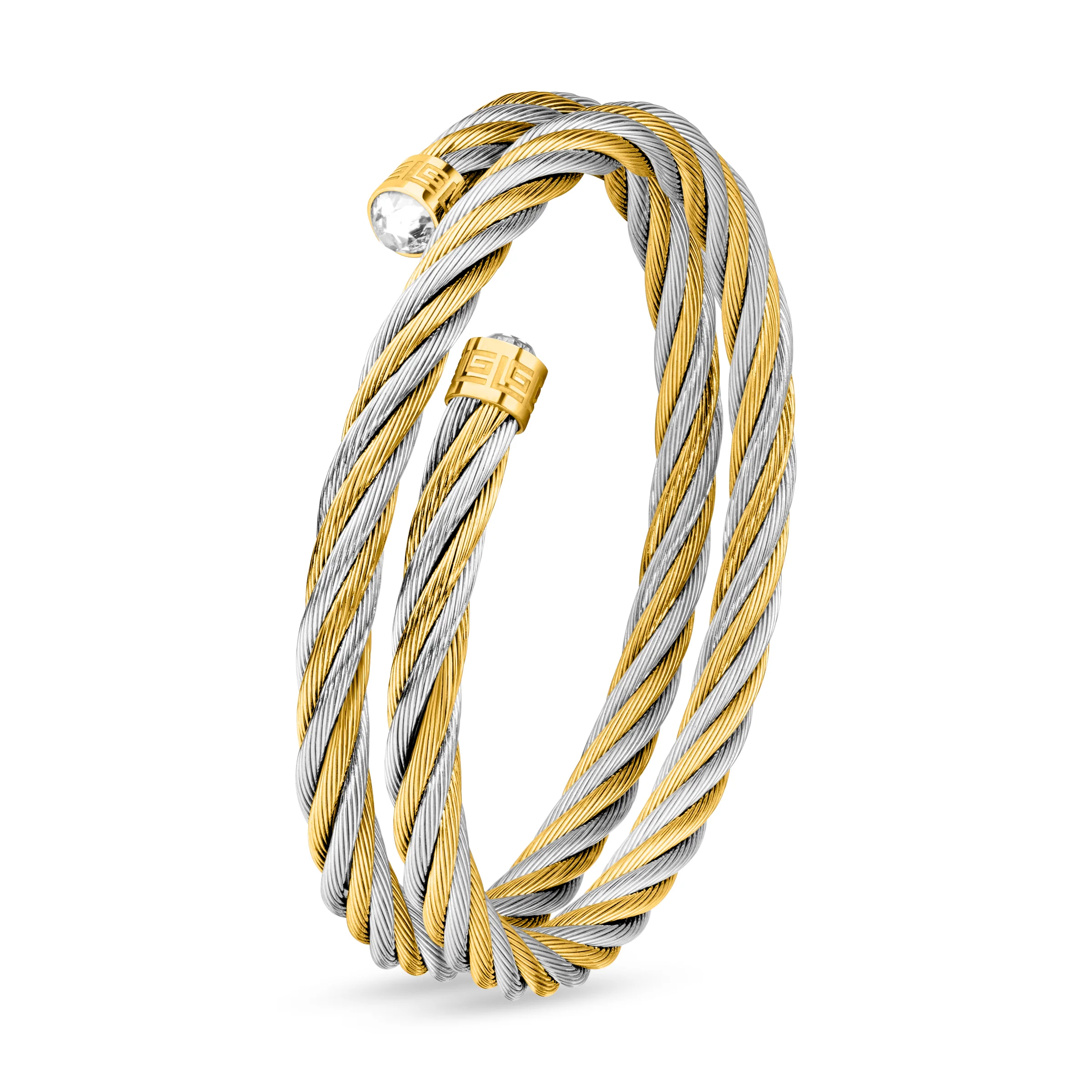 Guy Laroche Victoria Double Wrap Stainless Steel Gold-Plated Bangle with Crystals - Image 4
