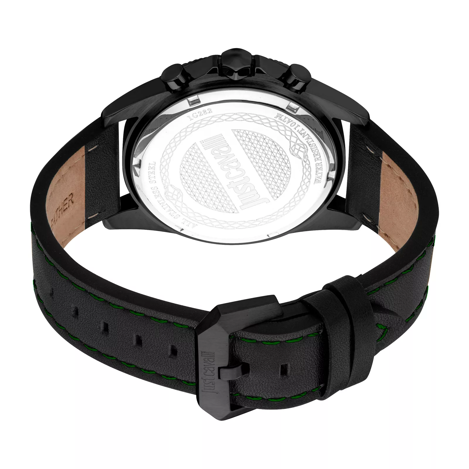 Just Cavalli Subversia Gents Silver Green Dial Black Color Case  Black Leather Strap Watch - Image 2