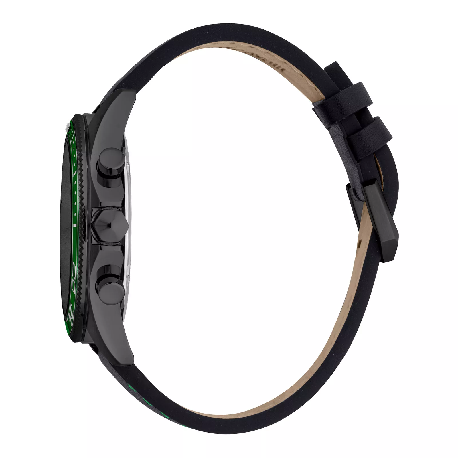Just Cavalli Subversia Gents Silver Green Dial Black Color Case  Black Leather Strap Watch - Image 3
