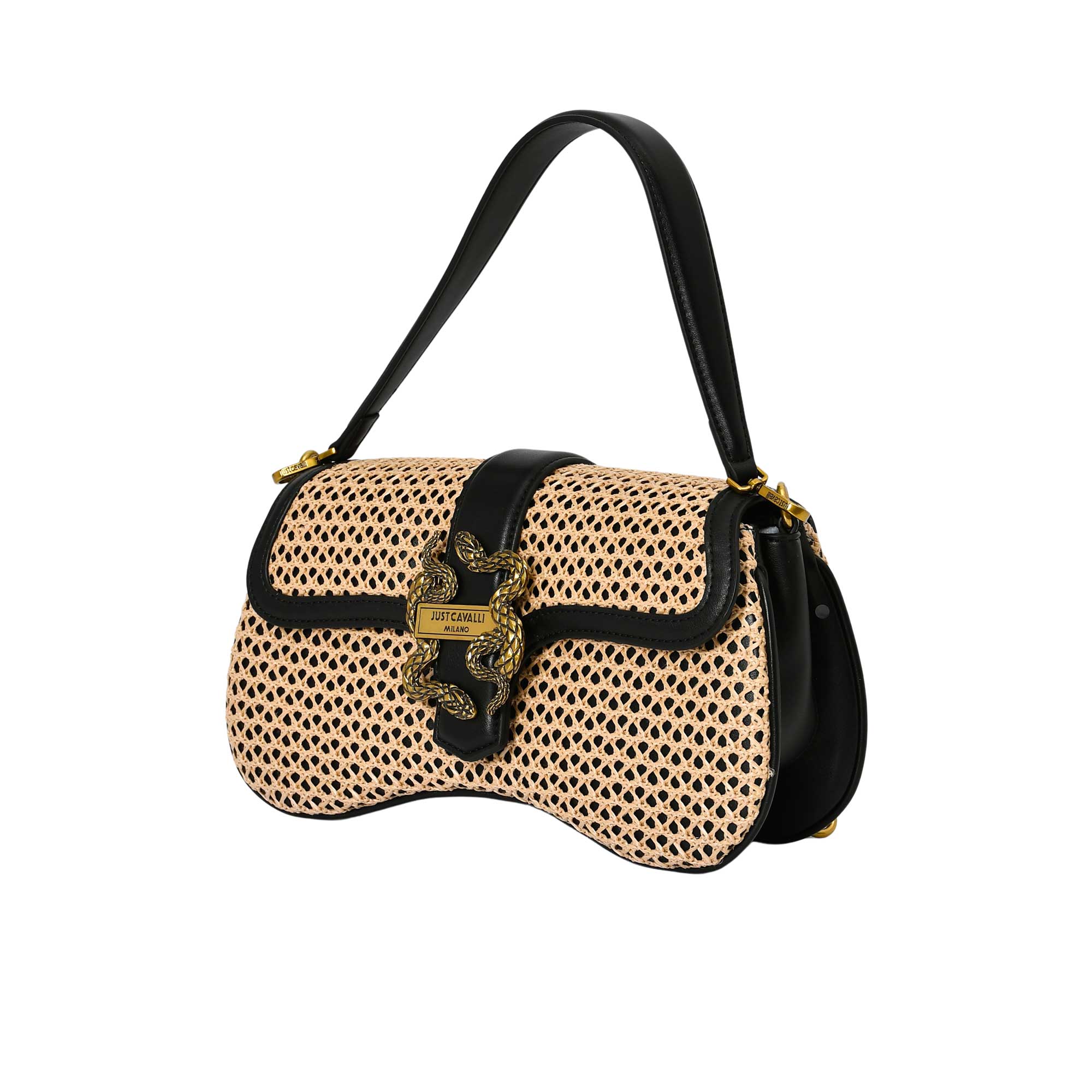 Just Cavalli Women's Raffia and Leather Snake-Detail Shoulder Bag - Image 2