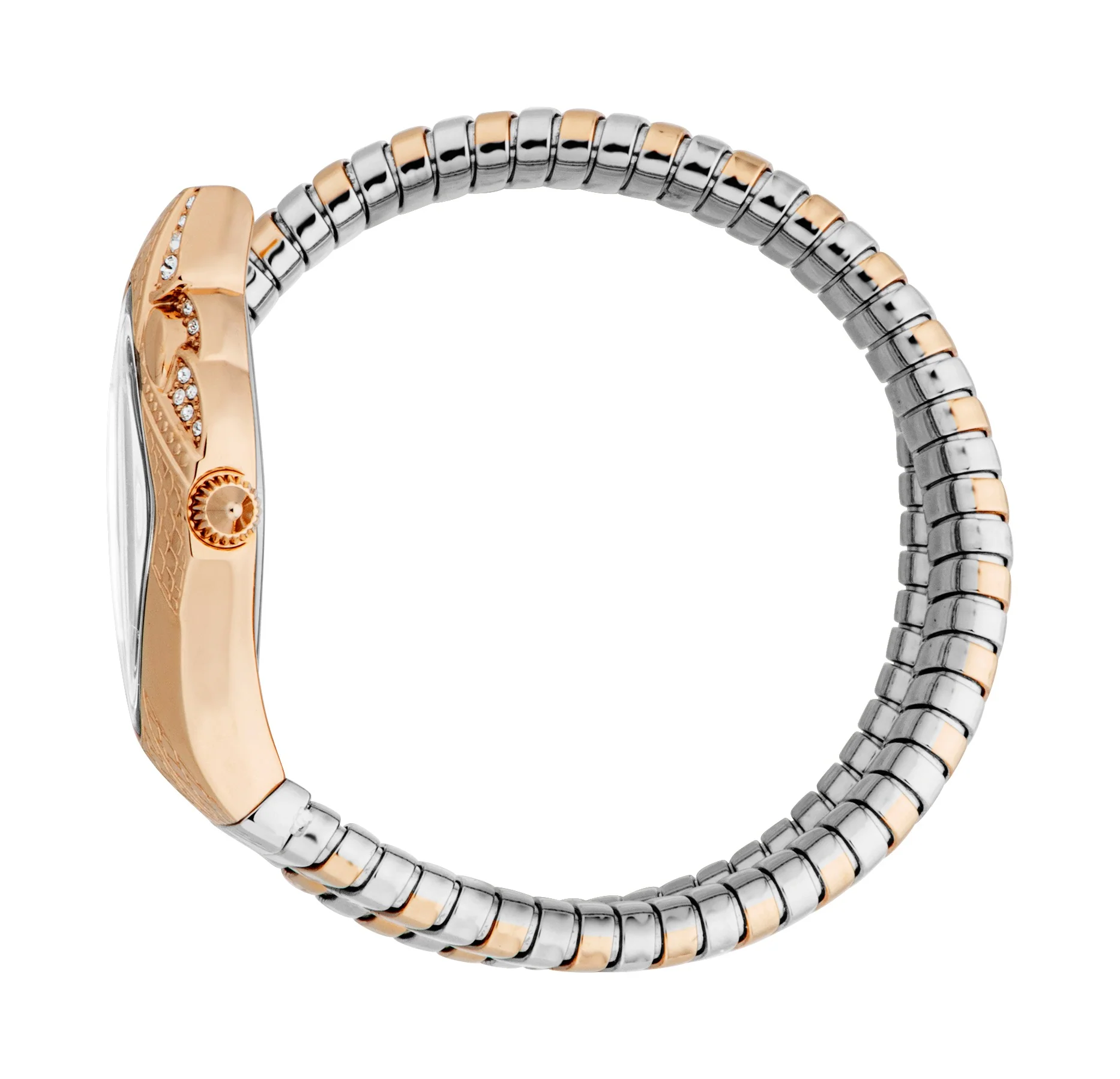 Just Cavalli Women's Rose Gold/Silver Snake Bangle Watch with Silver Dial - Image 2