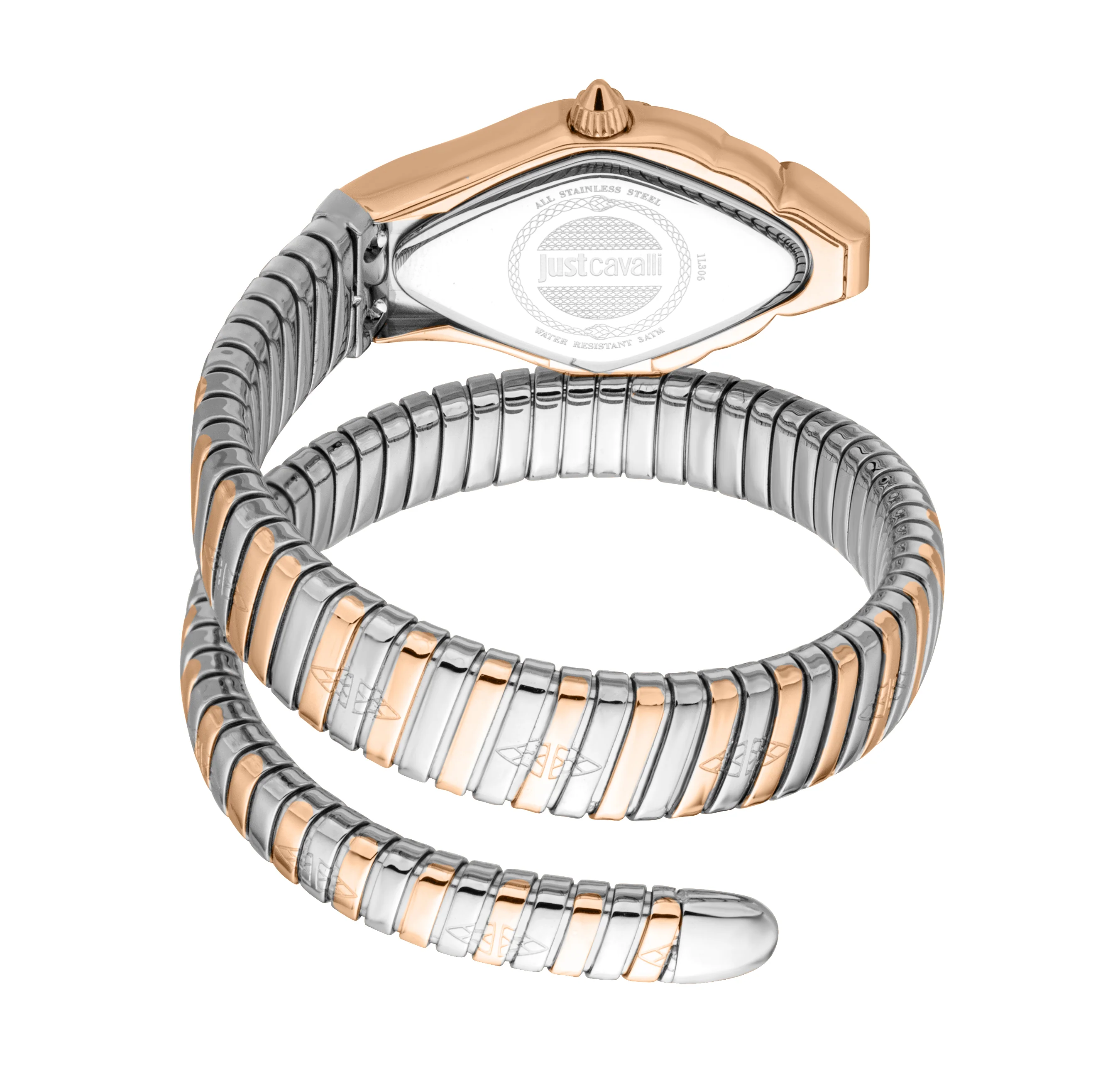 Just Cavalli Women's Rose Gold/Silver Snake Bangle Watch with Silver Dial - Image 3