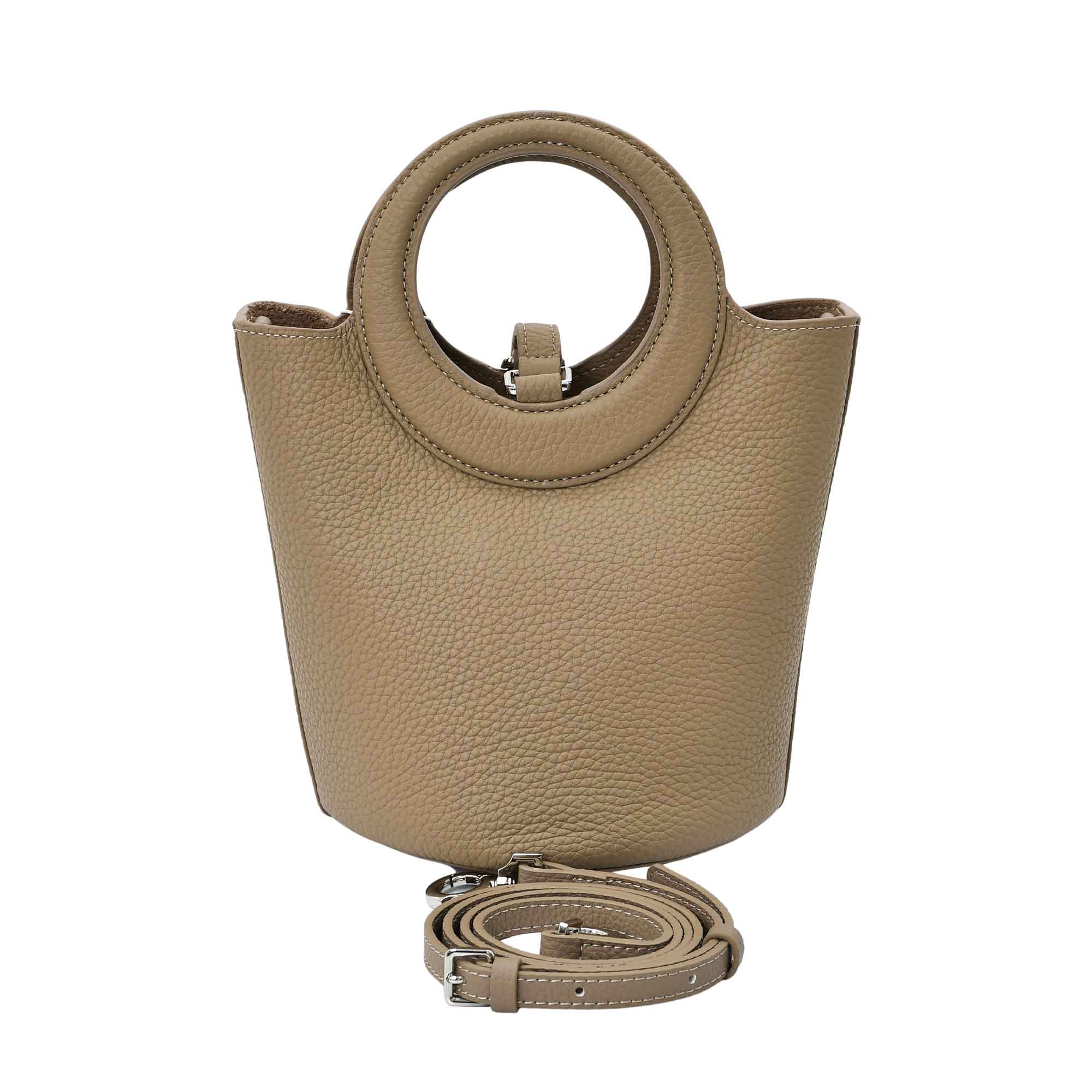 Karisma Women’s Structured Leather Bucket Bag with Circular Handle - Image 10