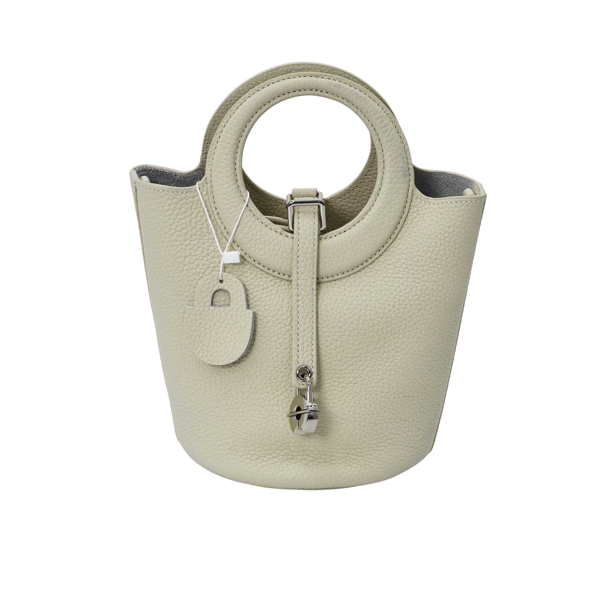 Karisma Women’s Structured Leather Bucket Bag with Circular Handle - Image 2