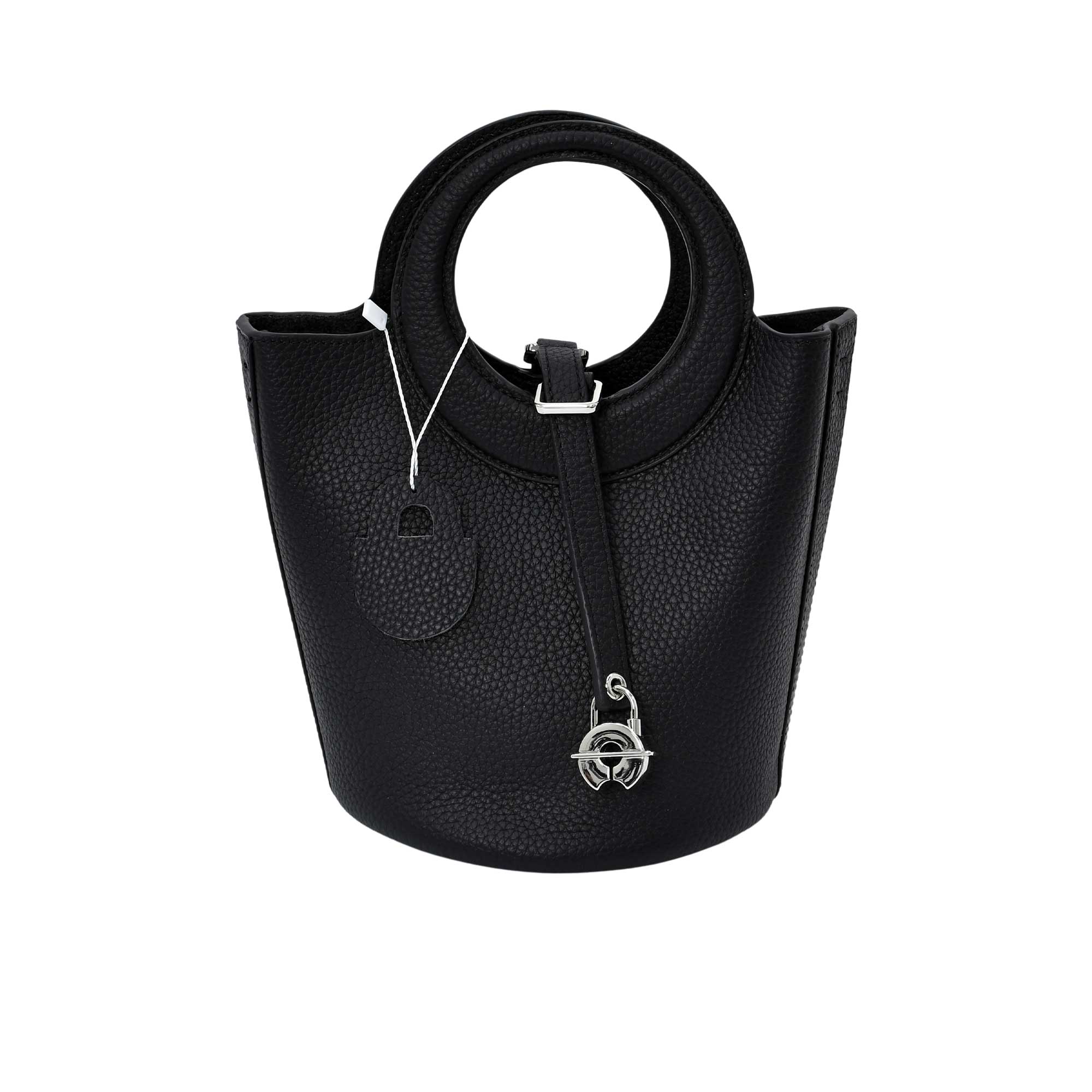 Karisma Women’s Structured Leather Bucket Bag with Circular Handle - Image 3
