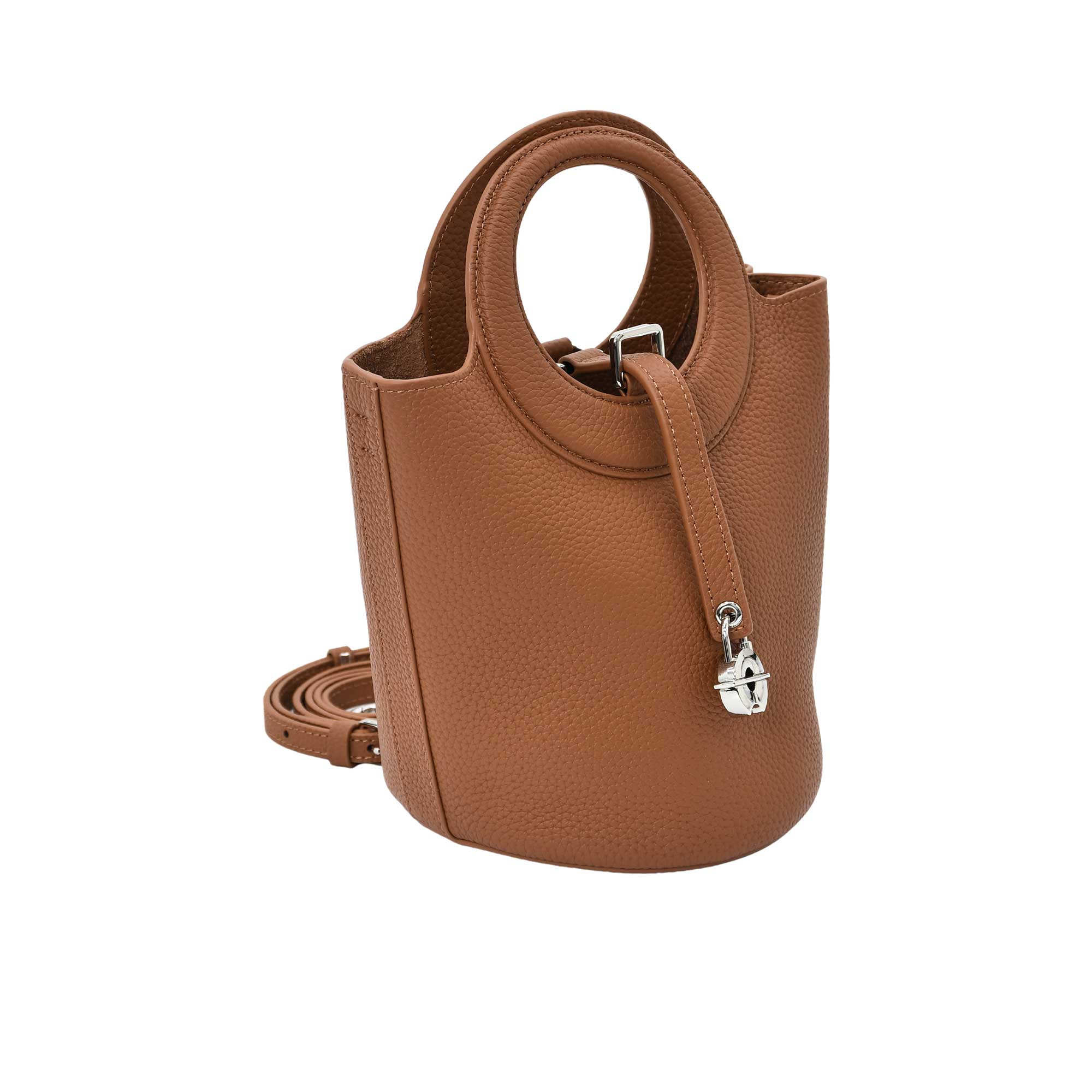 Karisma Women’s Structured Leather Bucket Bag with Circular Handle - Image 4