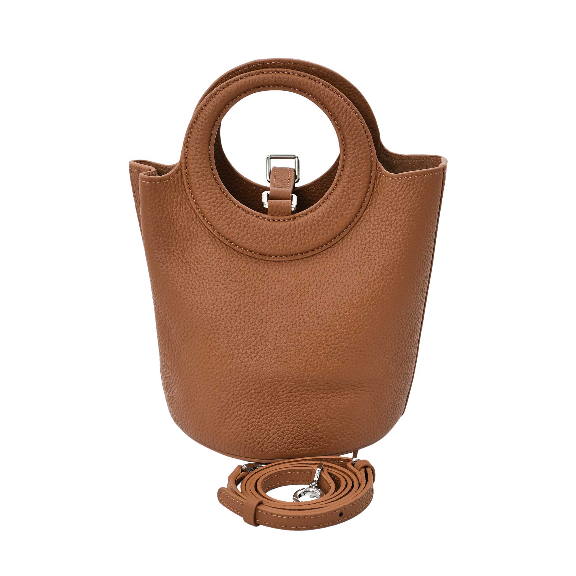 Karisma Women’s Structured Leather Bucket Bag with Circular Handle - Image 5