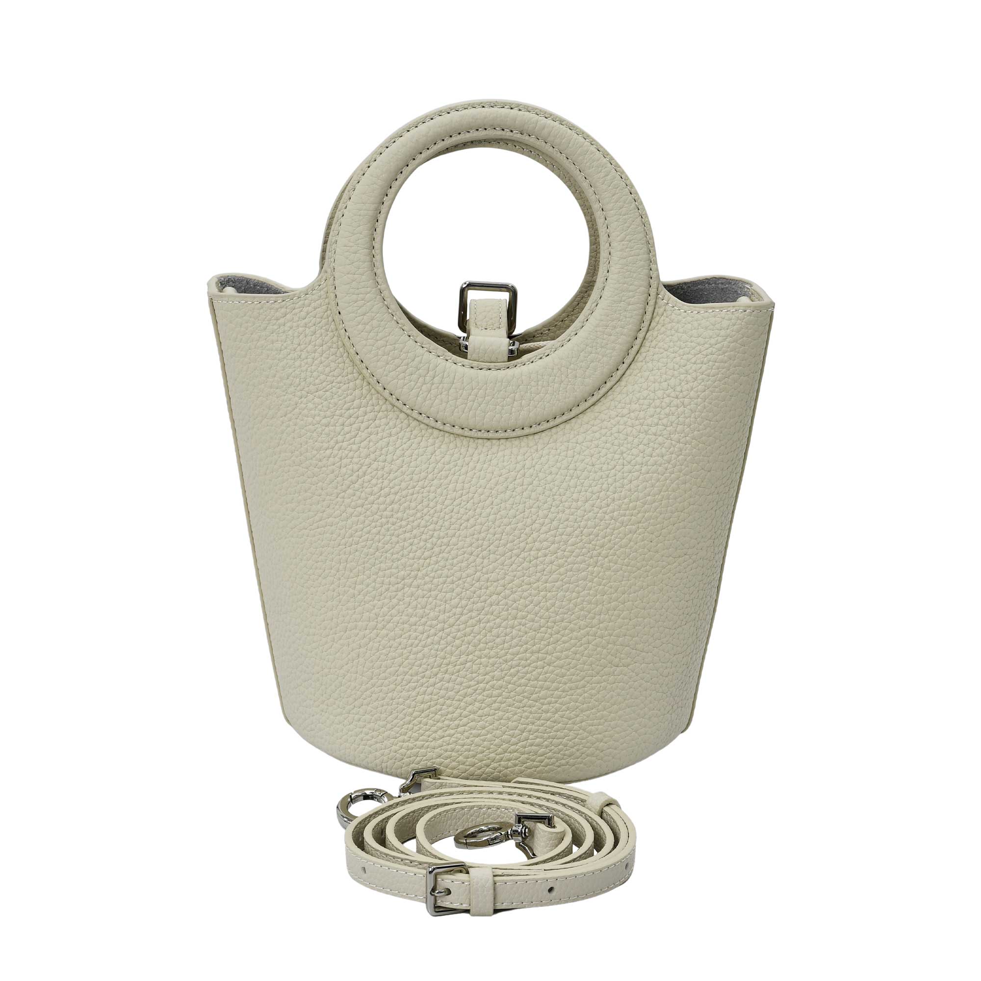 Karisma Women’s Structured Leather Bucket Bag with Circular Handle - Image 7