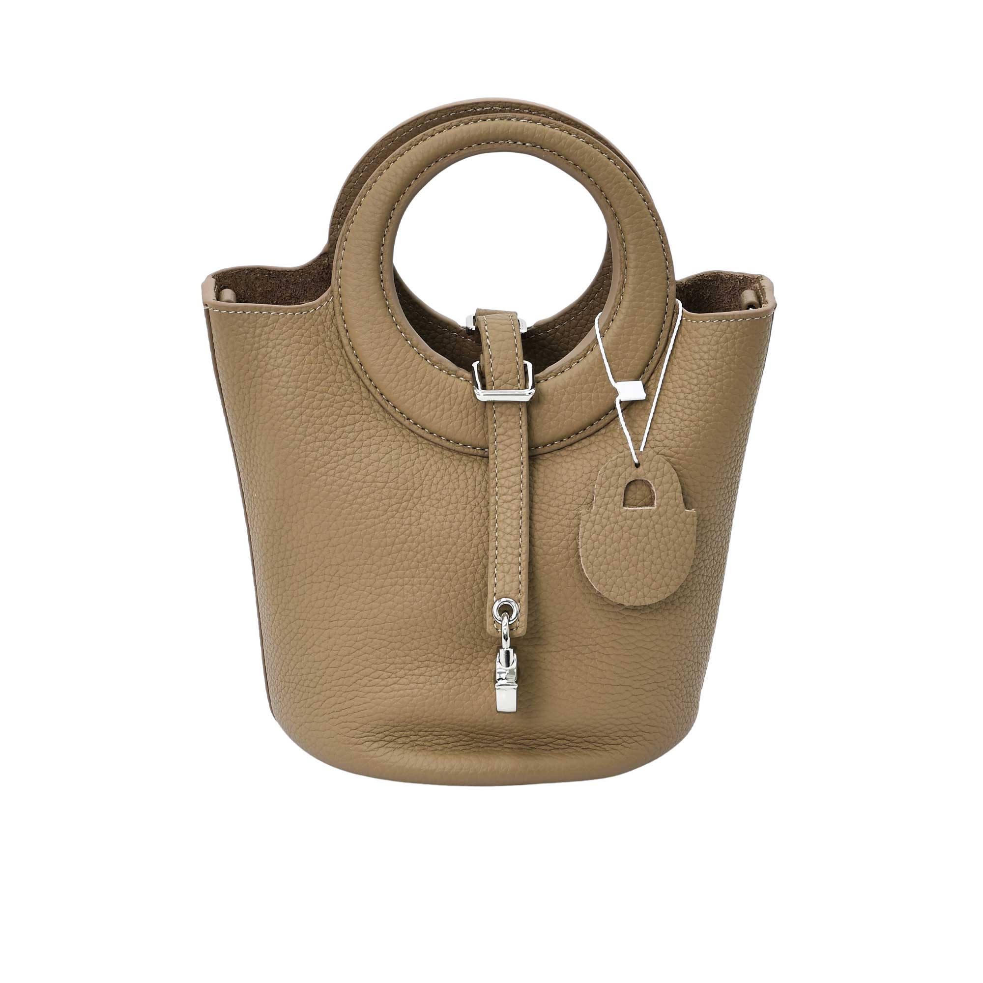 Karisma Women’s Structured Leather Bucket Bag with Circular Handle - Image 8