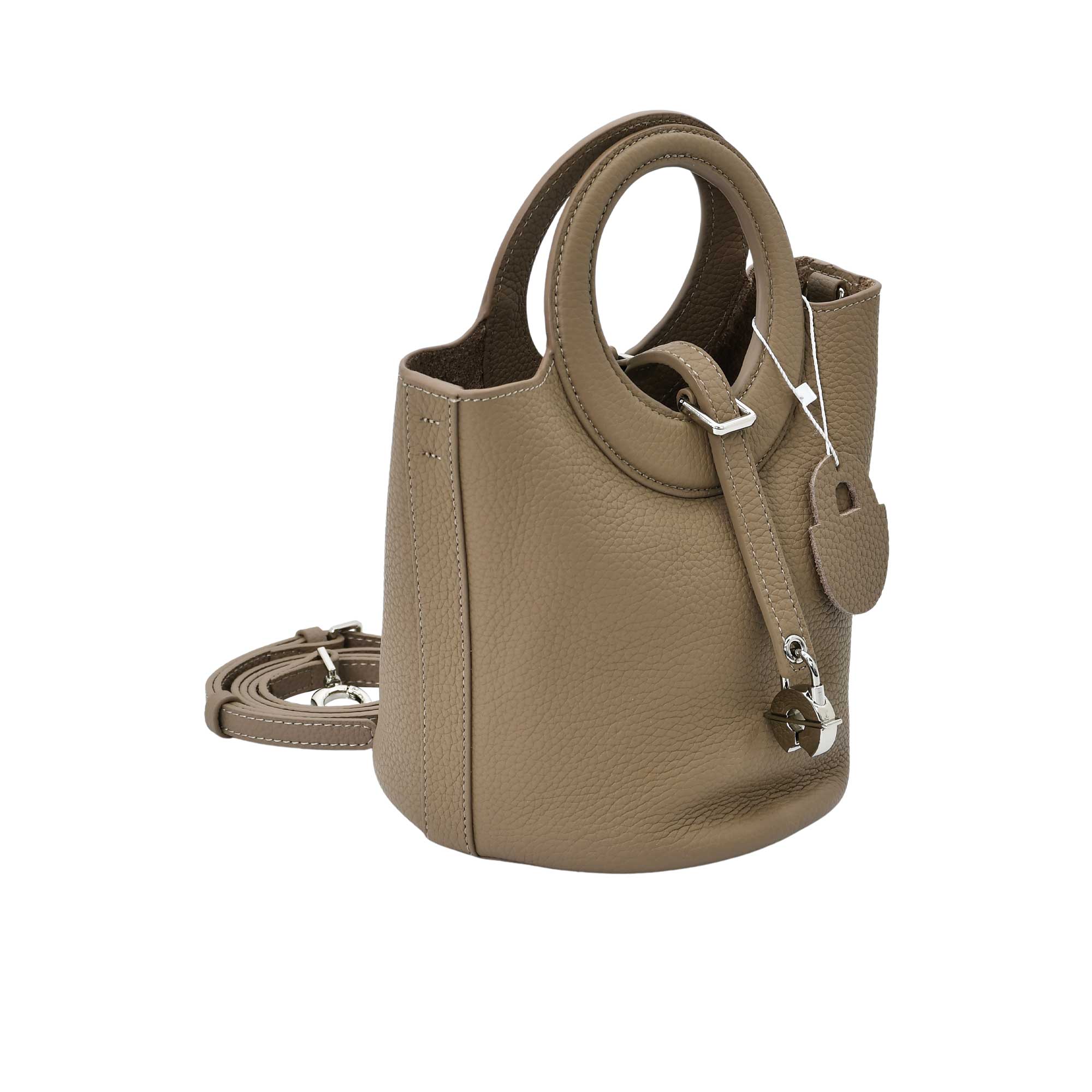 Karisma Women’s Structured Leather Bucket Bag with Circular Handle - Image 9