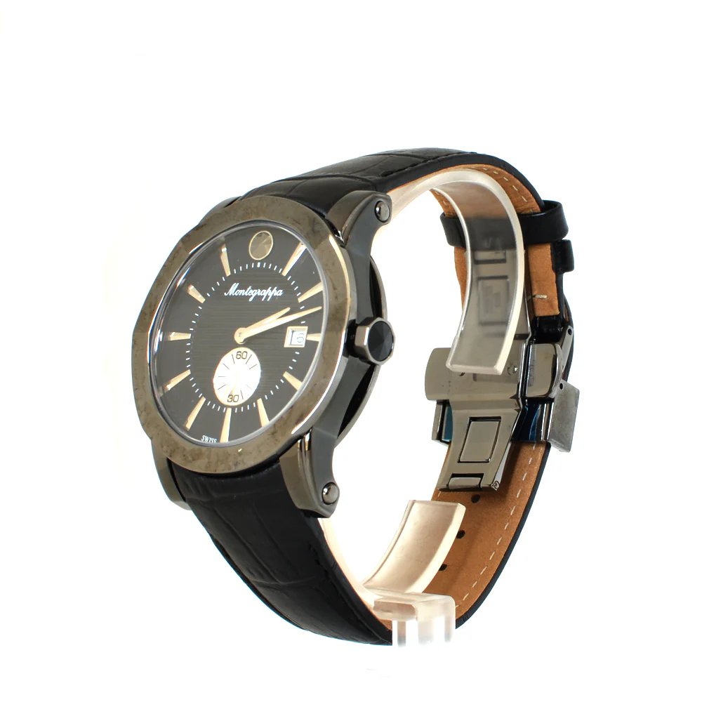 Montegrappa Nero Uno Men’s Black Dial Leather Strap Watch - Image 2