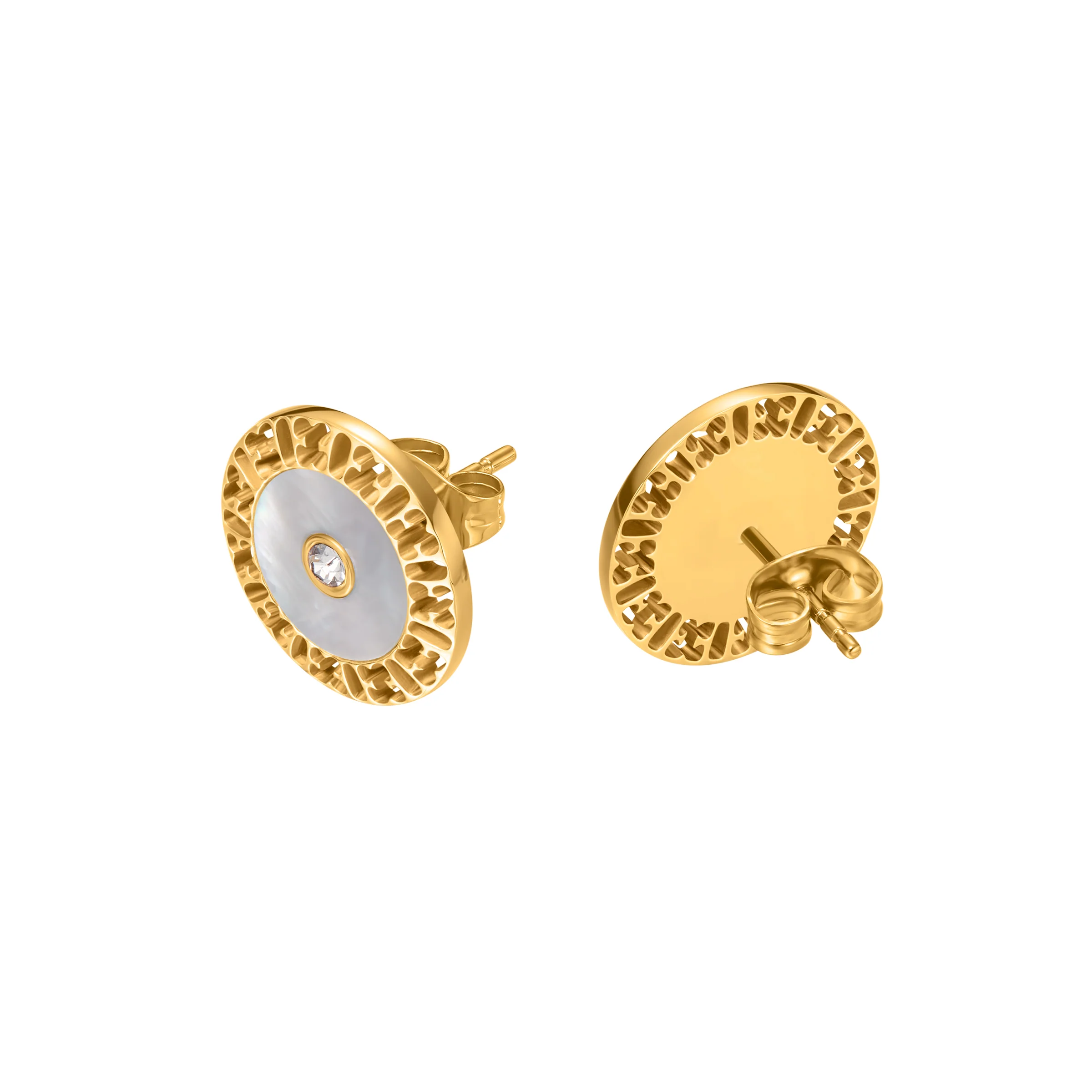 NAOMI ROUND LOGO CUTOUT WITH MOP EARRING - Image 3