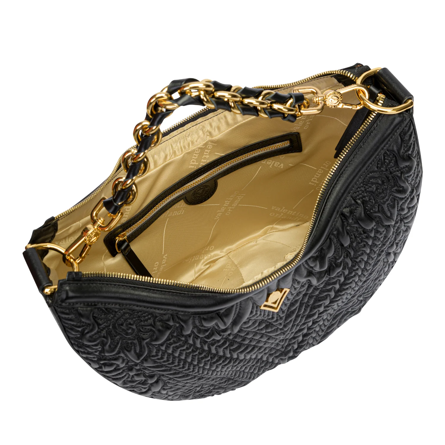 Orlandi Valentino Women's Black Quilted Crescent Hand Bag - Image 4